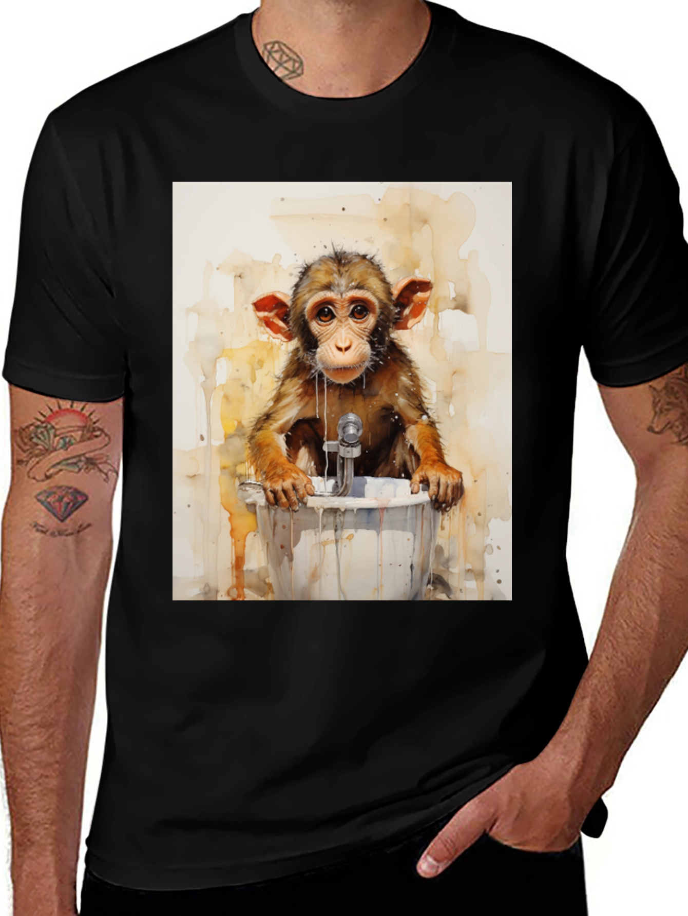Variant 7 of Monkey in Tub Graphic Tee - Unique Watercolor Design