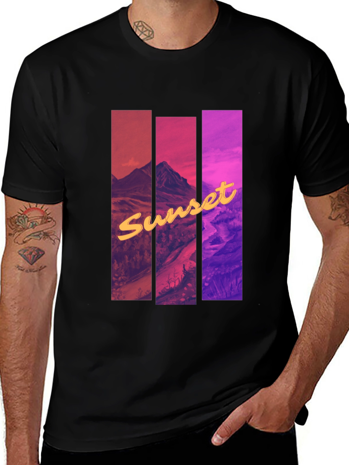 Variant 22 of Sunset Mountain Graphic Tee - Black Cotton Blend