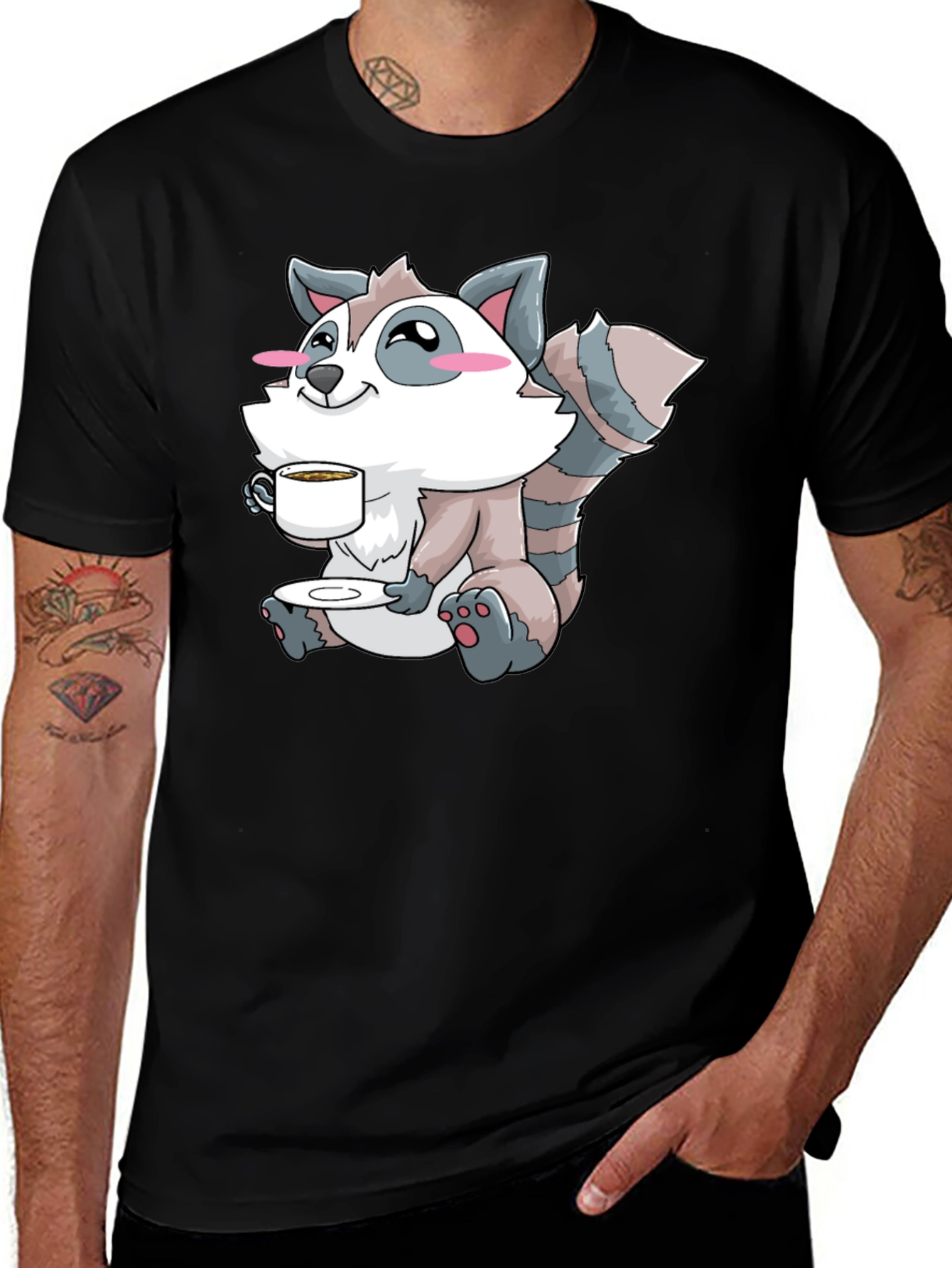 Variant 18 of Cute Raccoon Coffee Lover Graphic Tee
