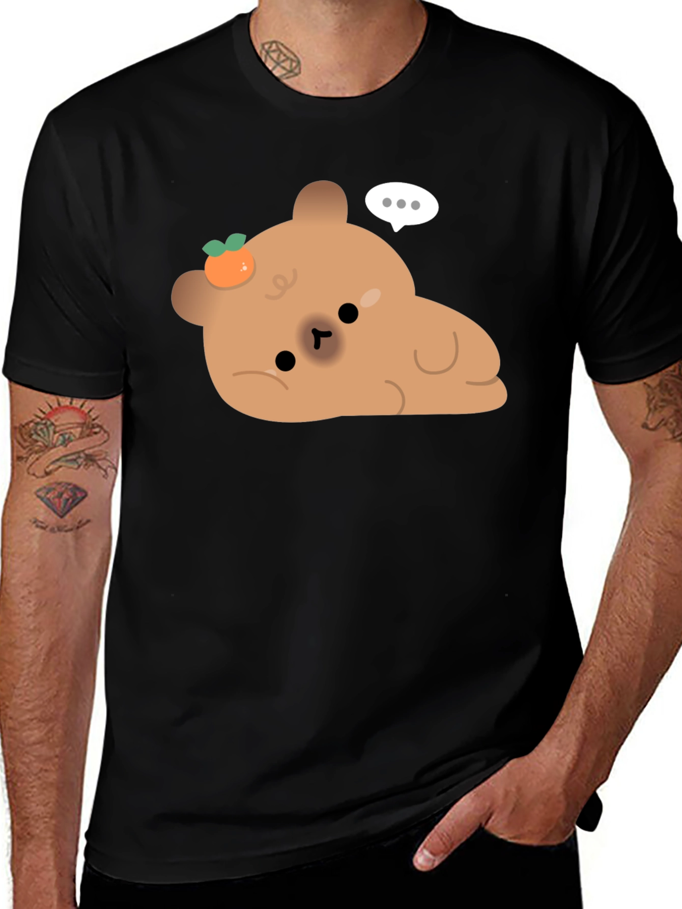 Black Cute Bear with Tangerine T-Shirt main image