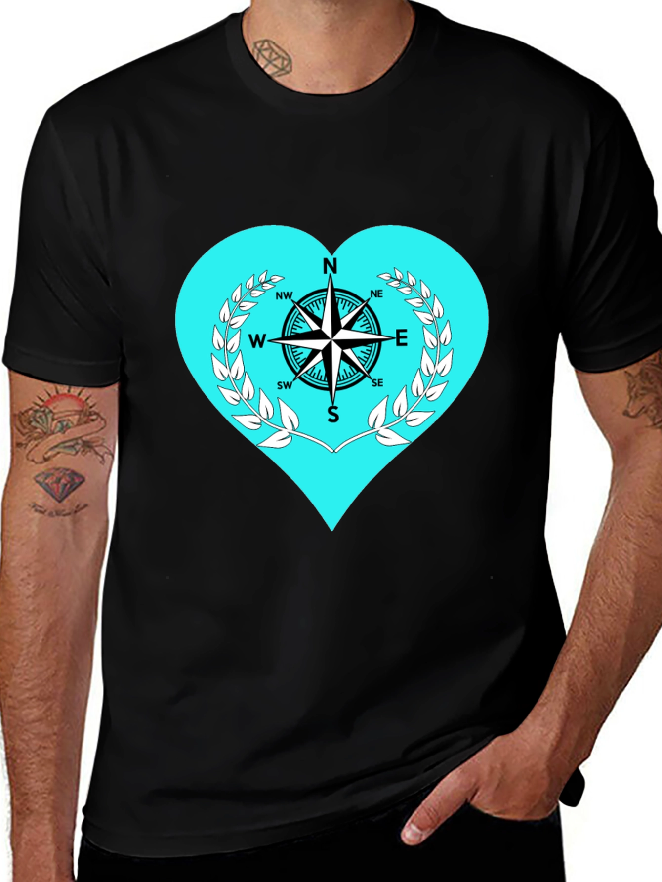 Variant 10 of Compass Heart Graphic Tee - Stylish Black T-Shirt