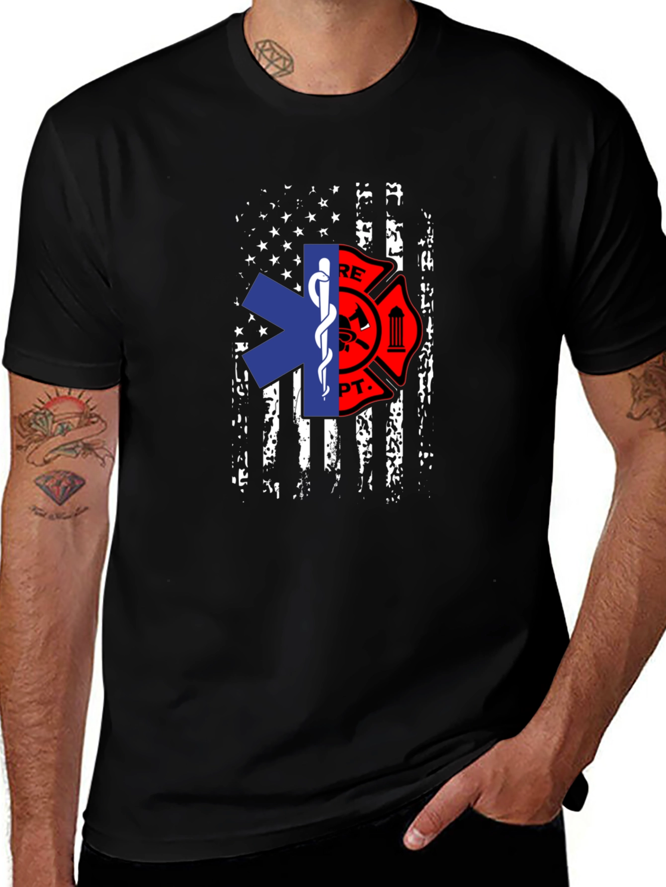 Variant 29 of Firefighter EMS American Flag Graphic T-Shirt