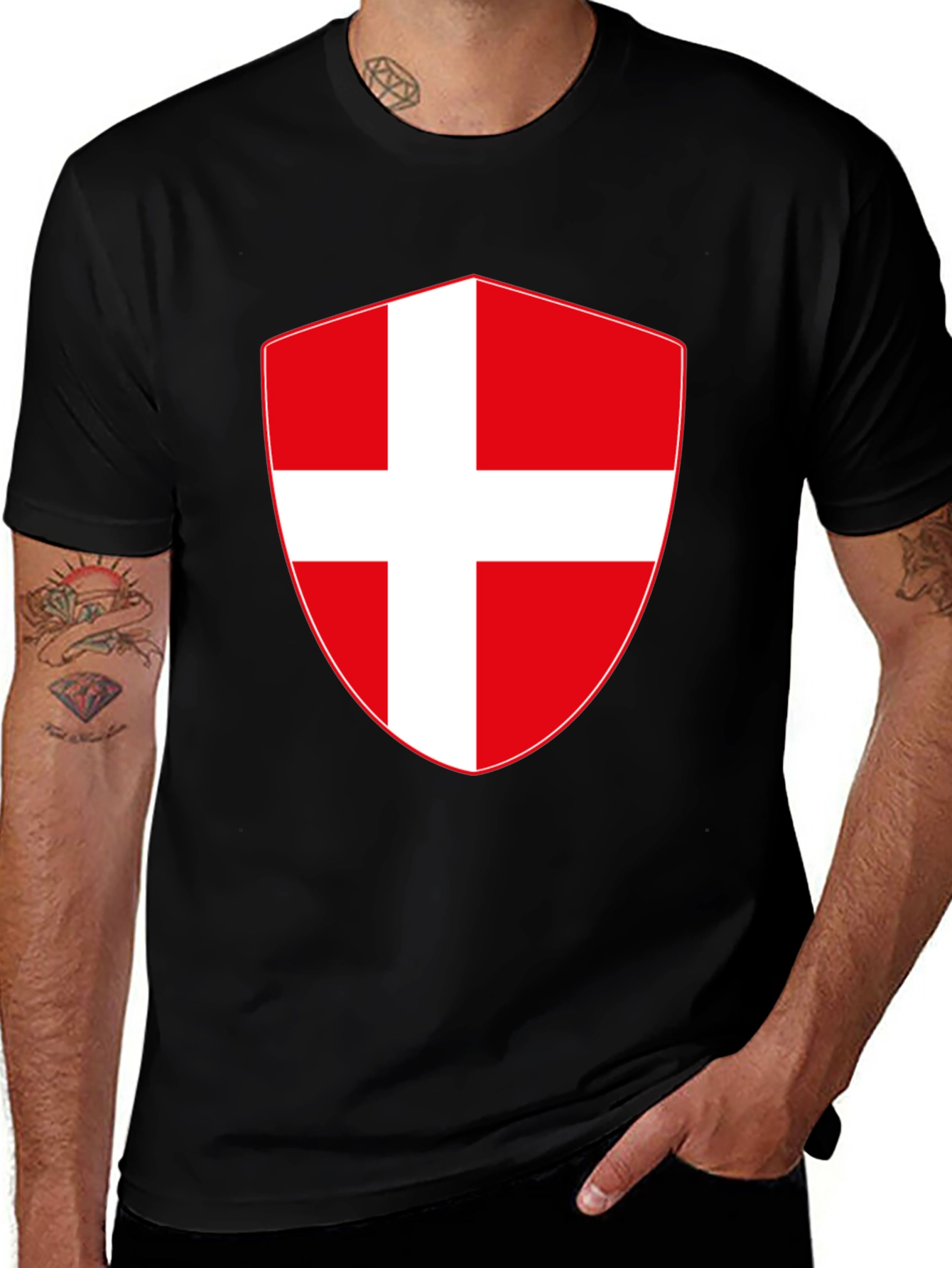 Variant 15 of Swiss Flag Shield T-Shirt - Black Casual Tee