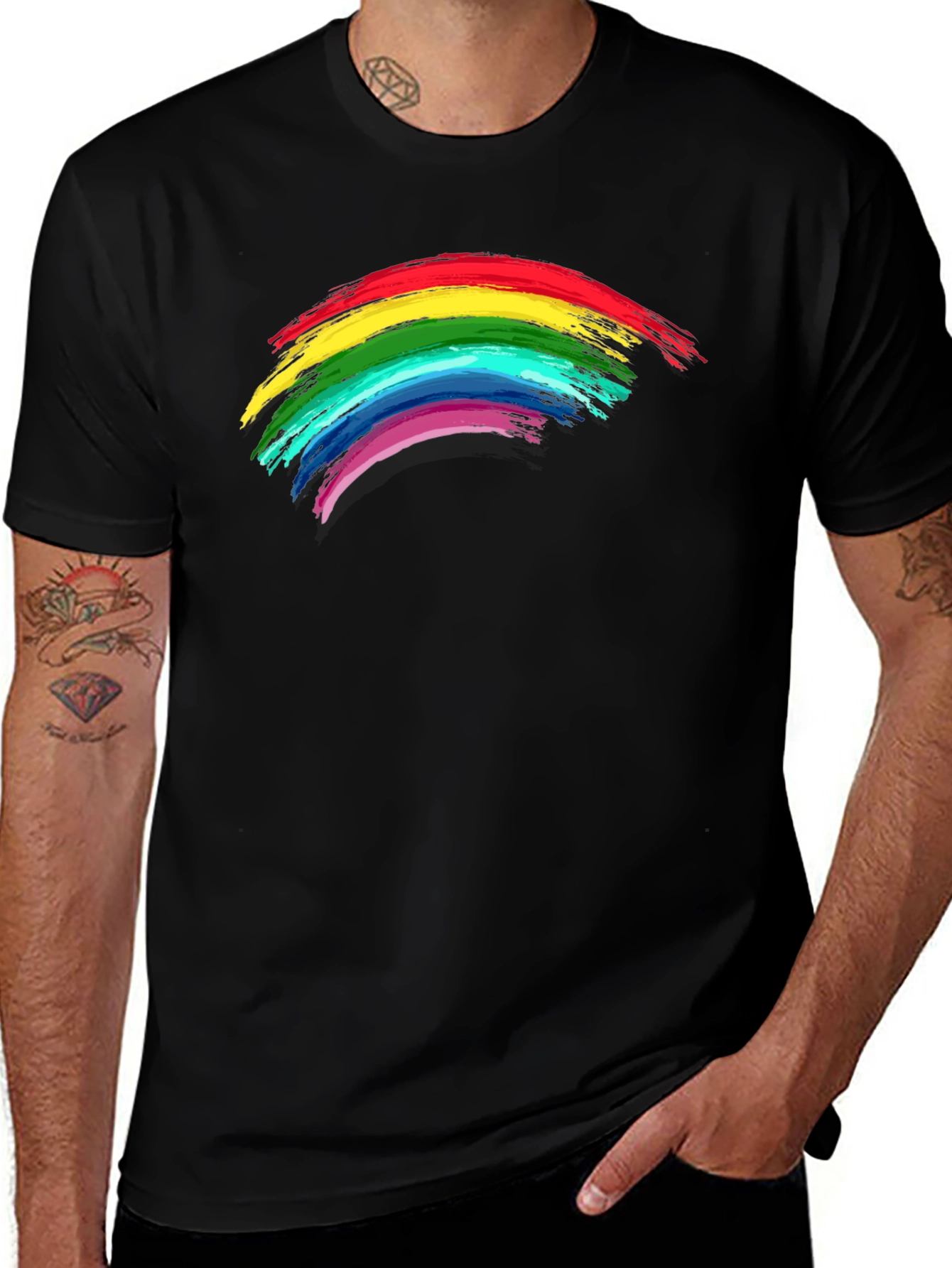 Variant 17 of Rainbow Brushstroke Tee - Black Cotton Comfort