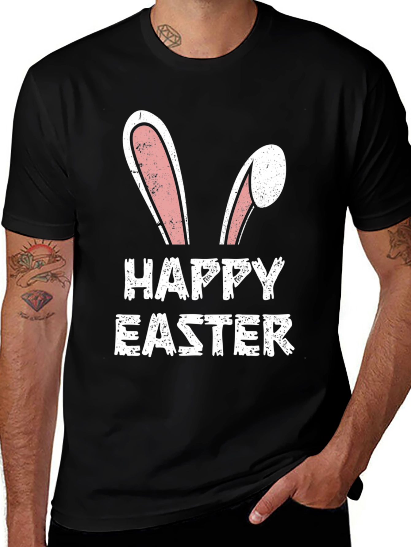 Happy Easter Bunny Ears T-Shirt - Black