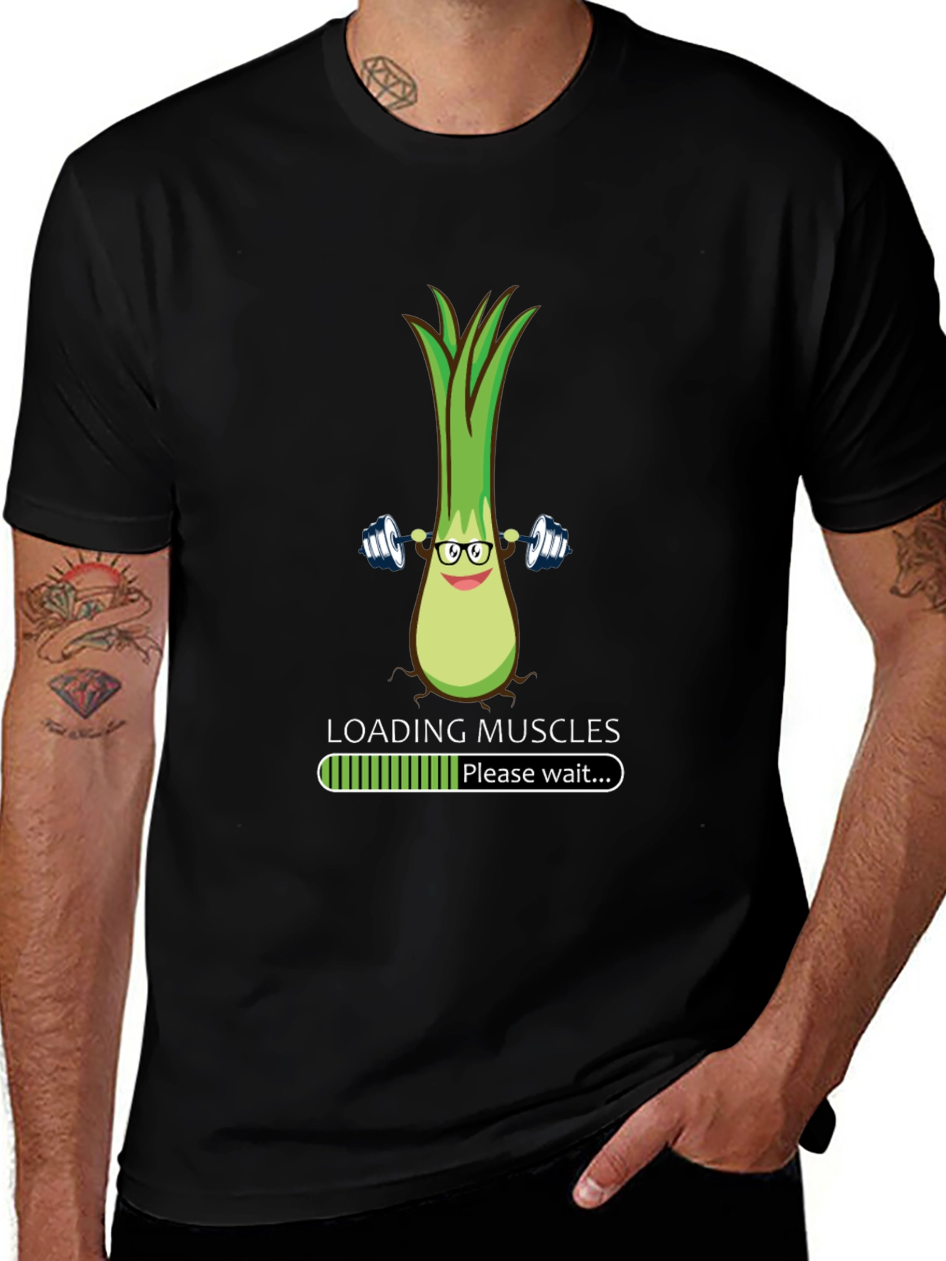 Funny Leek Muscles Black T-Shirt