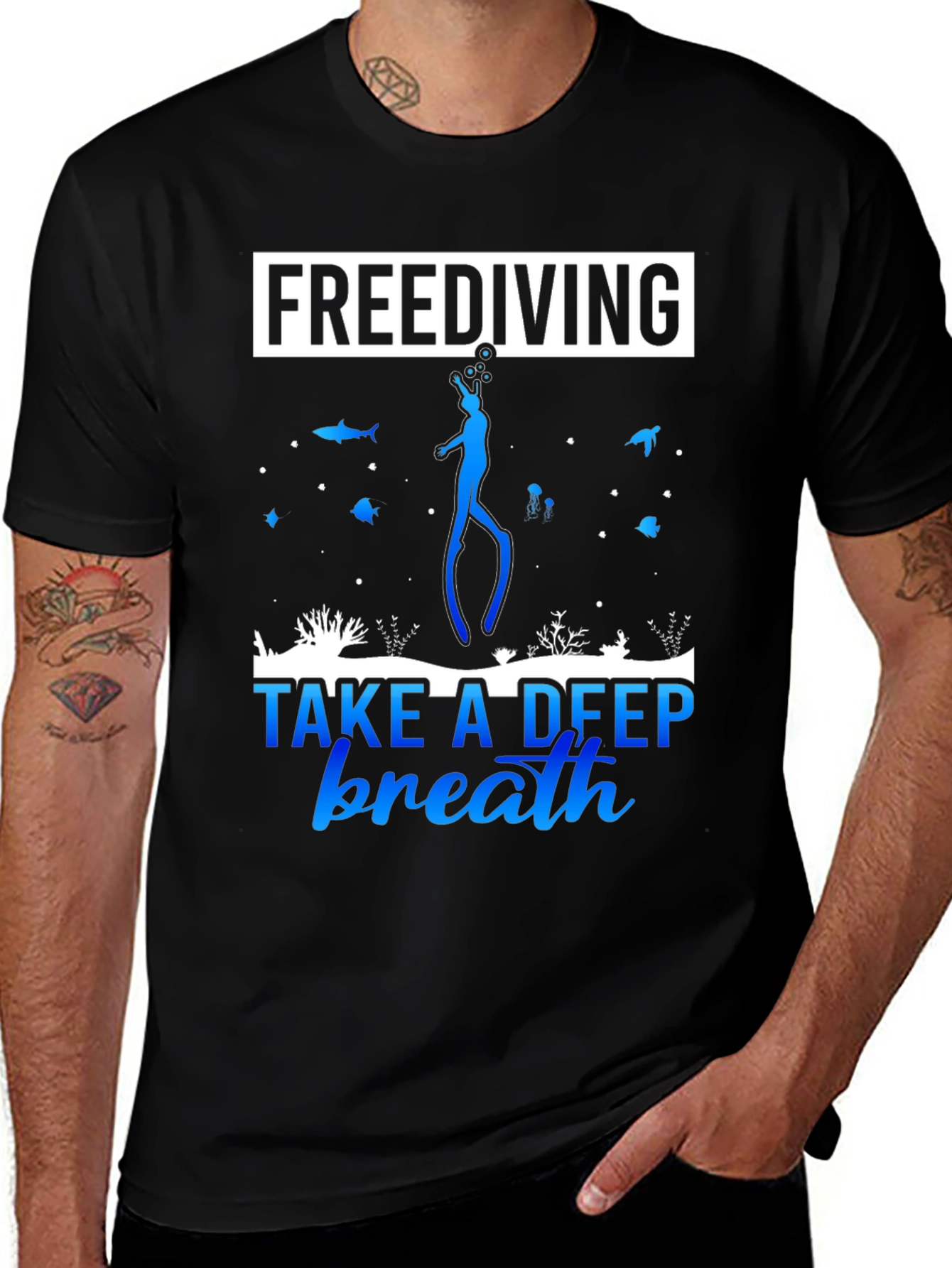 Variant 8 of Freediving Take a Deep Breath Black T-Shirt