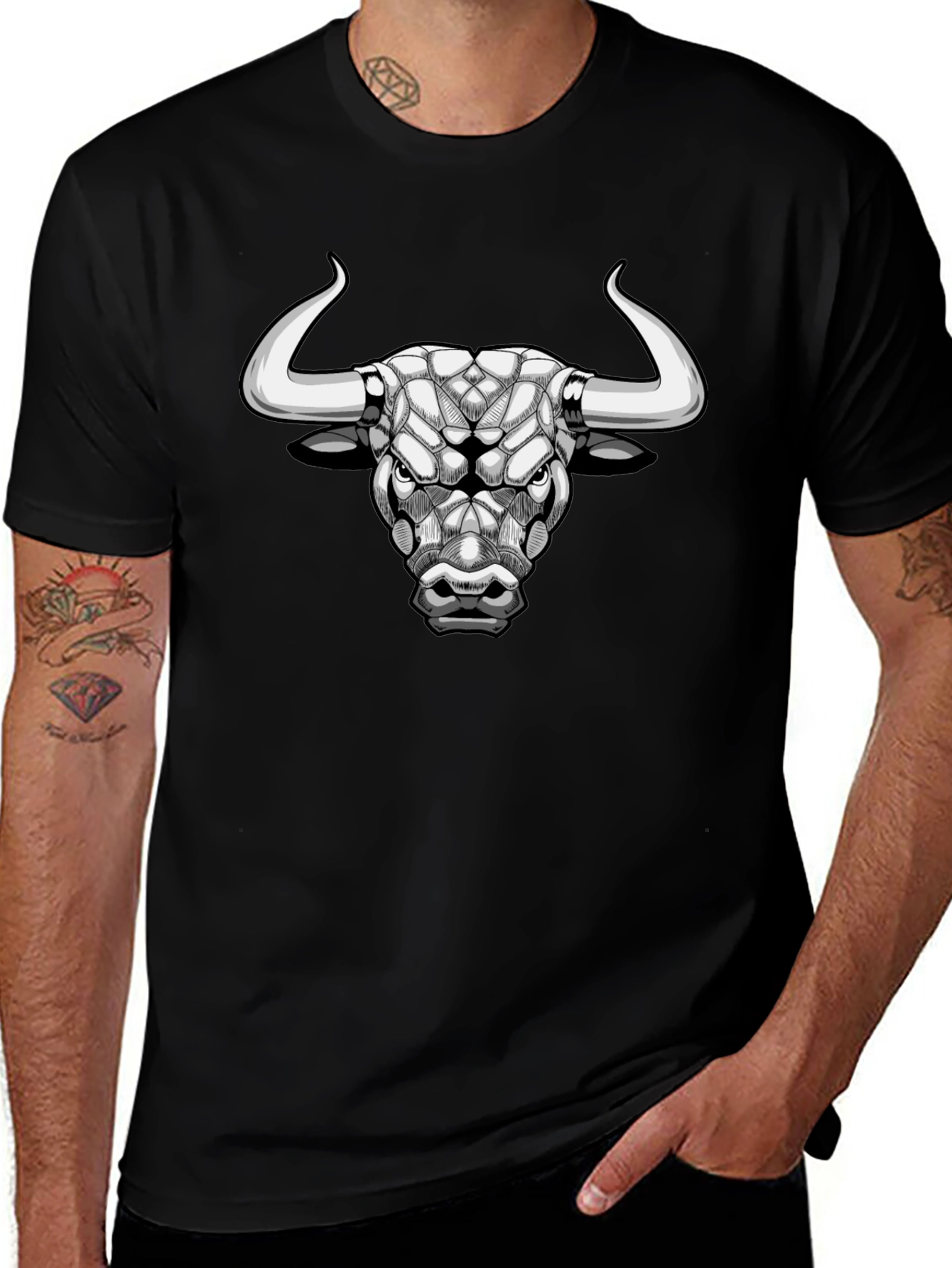 Variant 6 of Geometric Bull Head Black T-Shirt