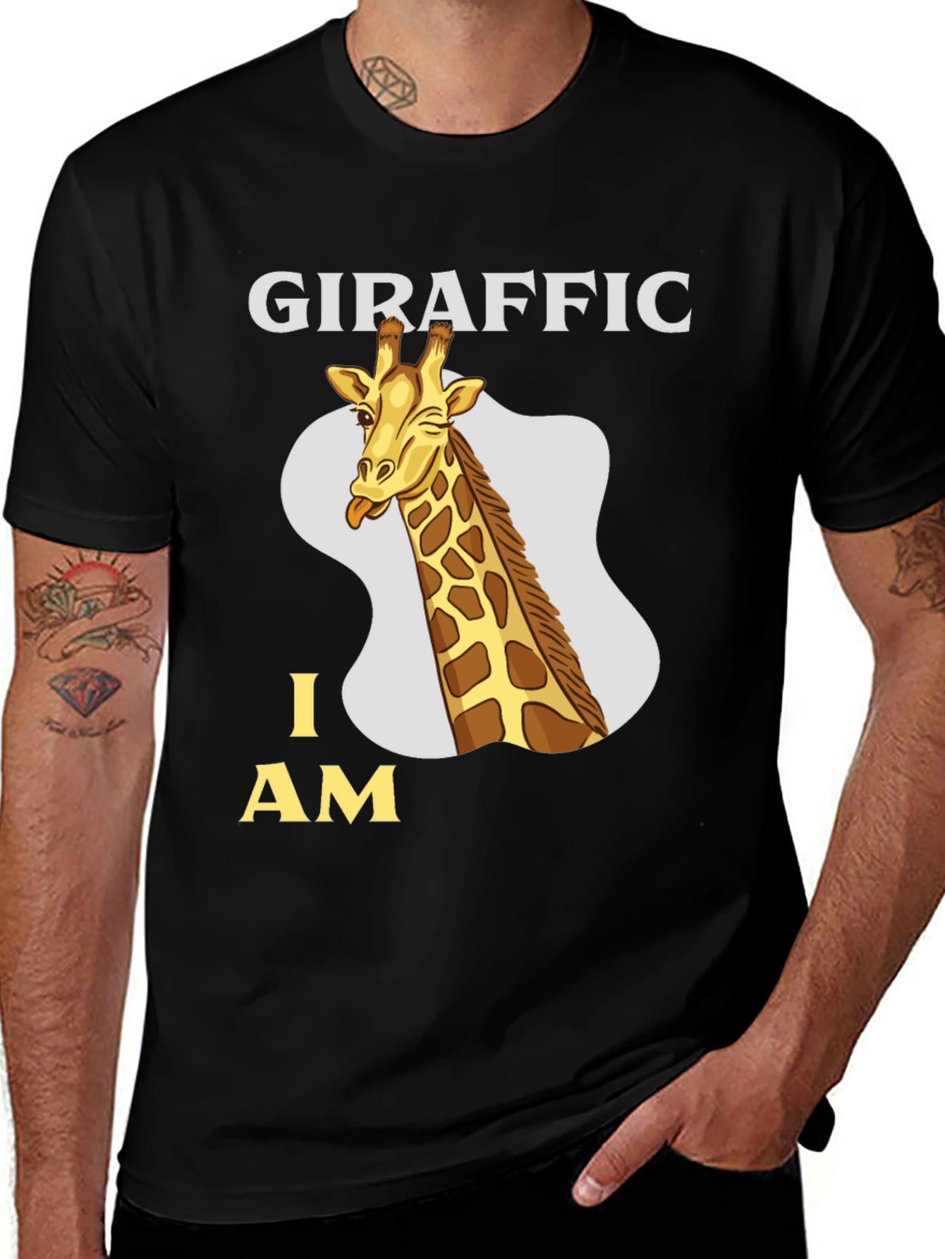 Variant 29 of Giraffe Pun T-Shirt - "Girafffic I Am"