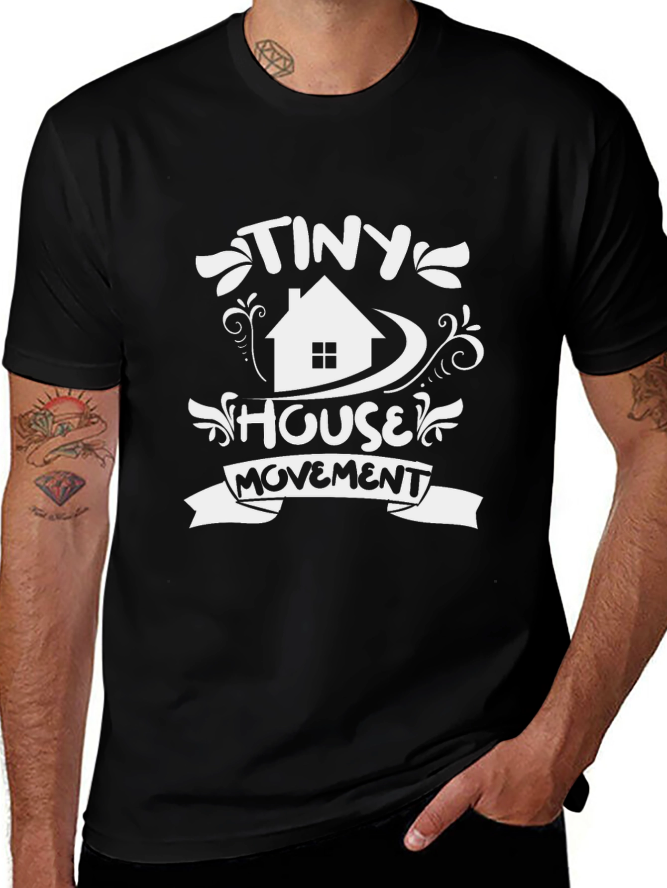Black Tiny House Movement T-Shirt - Black Cotton Tee main image
