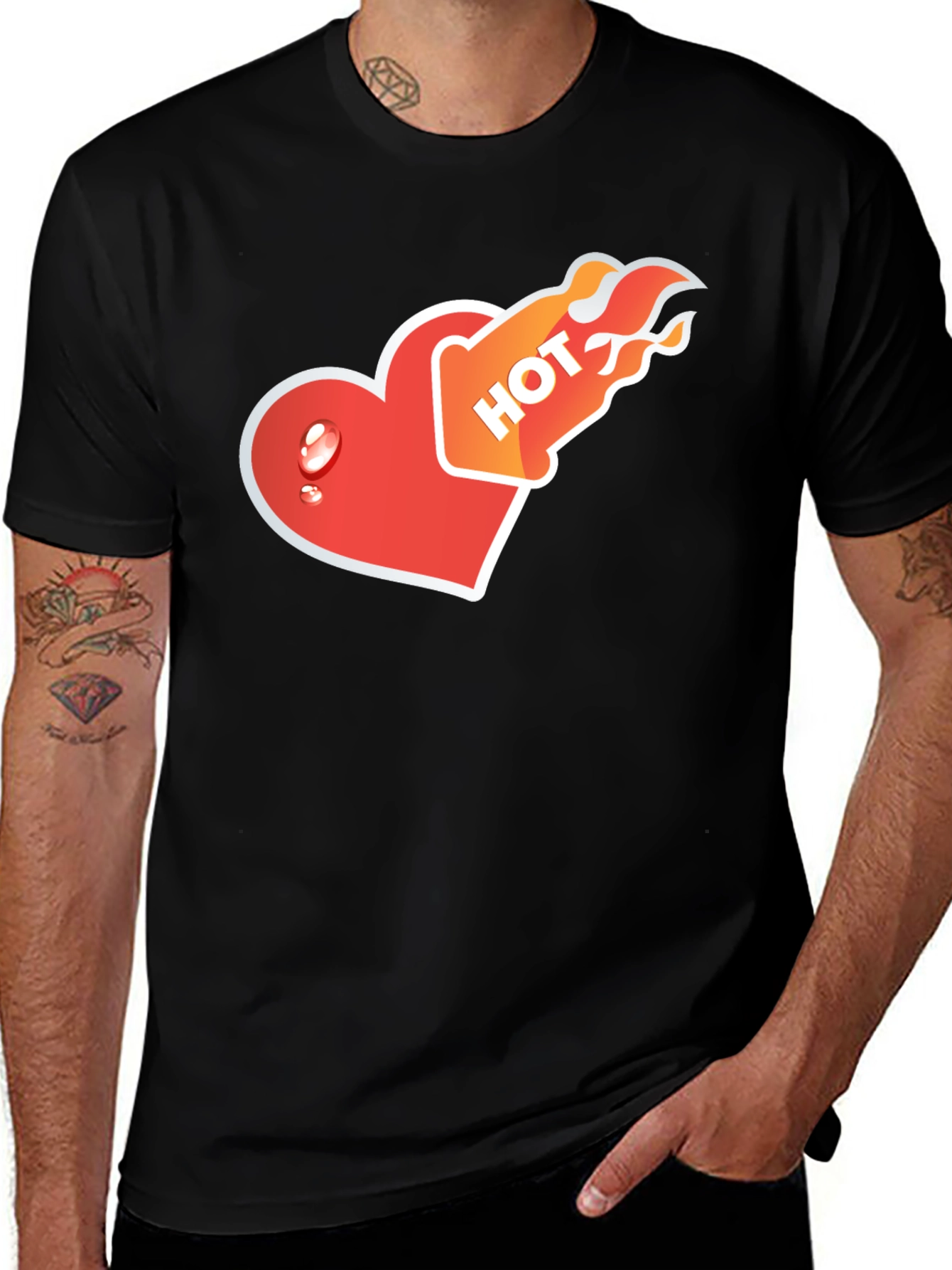 Variant 9 of Hot Heart Graphic Tee - Black Cotton Comfort