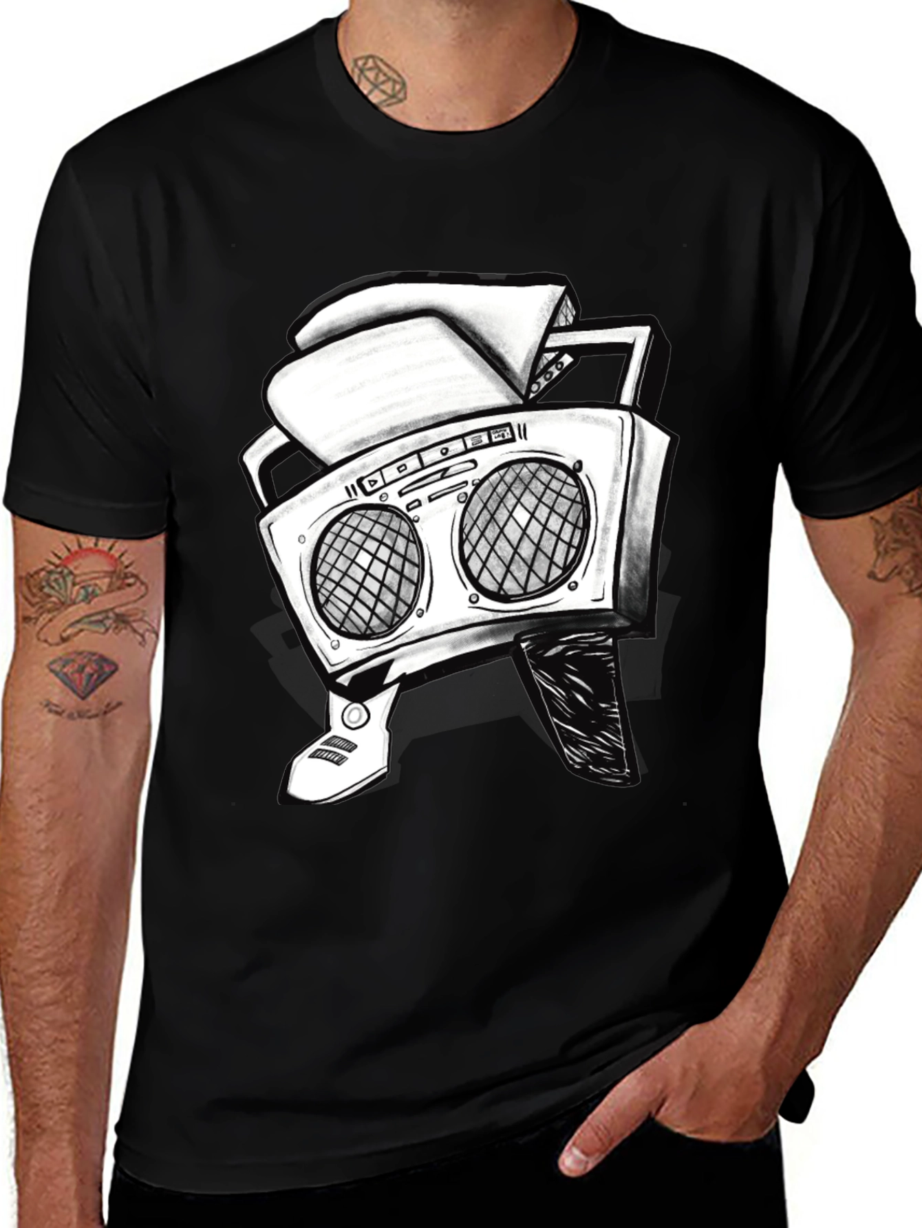 Variant 20 of Retro Boombox Graphic Tee - Cool Black T-Shirt