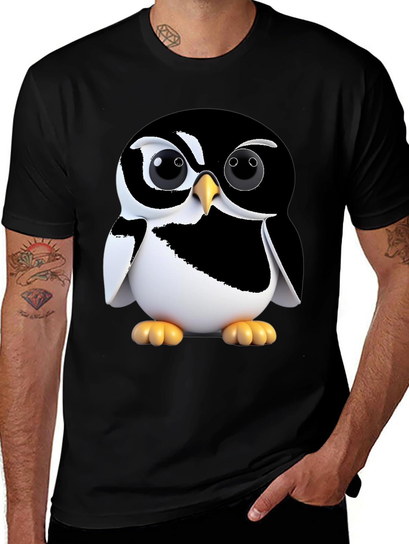 Variant 24 of Cartoon Penguin Graphic Tee - Black T-Shirt