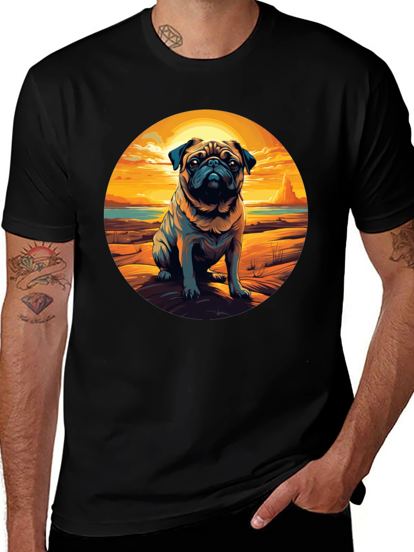 Variant 8 of Pug Sunset Graphic Tee - Cool Dog Lover Shirt