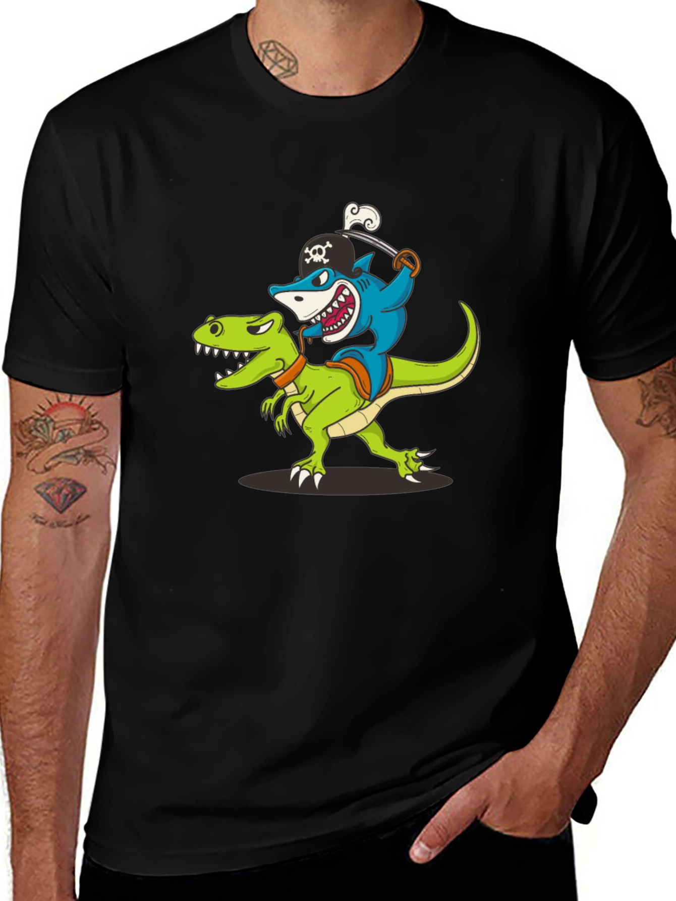 Variant 17 of Shark Riding Dinosaur Graphic T-Shirt