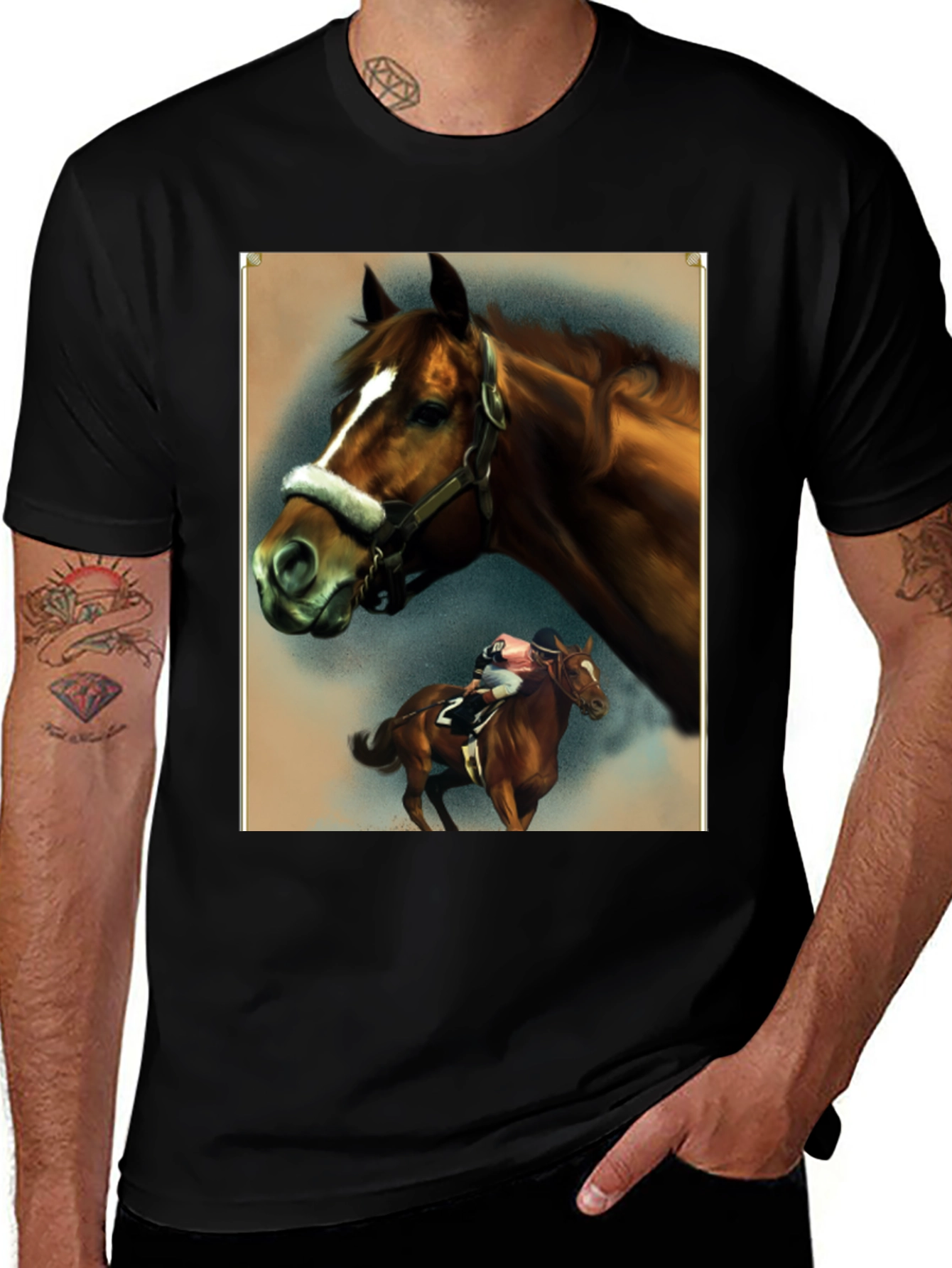 Variant 26 of Horse Racing Graphic Tee - Equestrian Style Shirt
