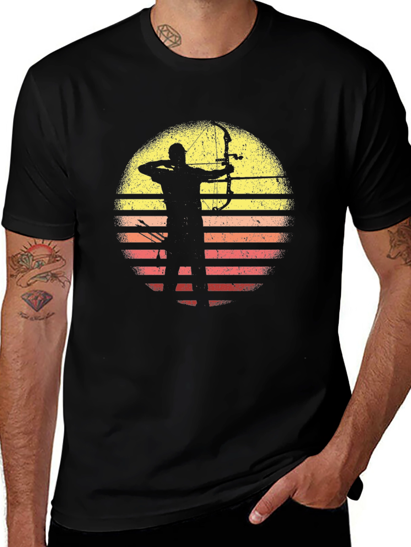 Variant 14 of Archery Sunset Graphic Tee - Black Cotton T-Shirt