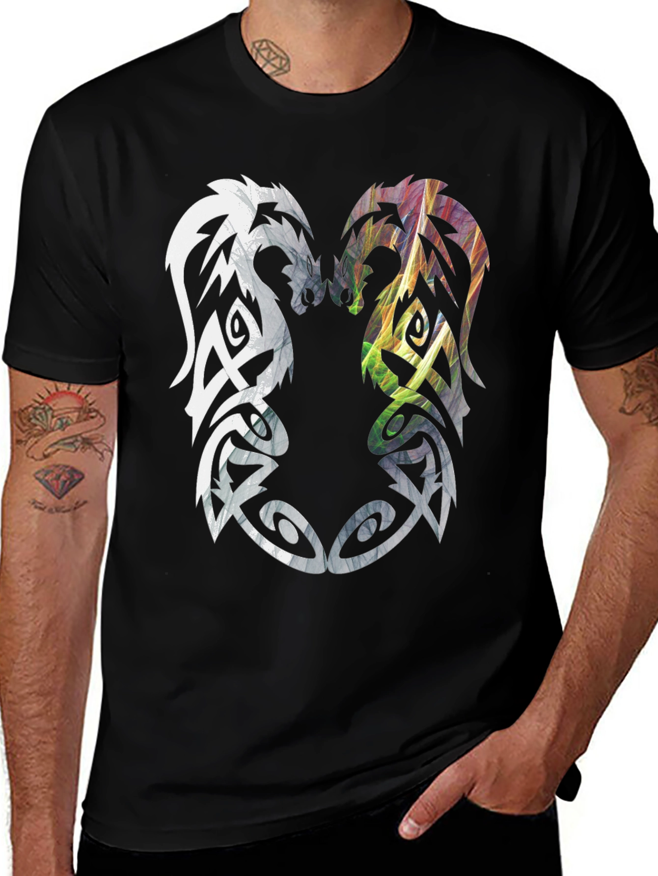 Variant 4 of Yin Yang Dragon T-Shirt - Men's Black Graphic Tee