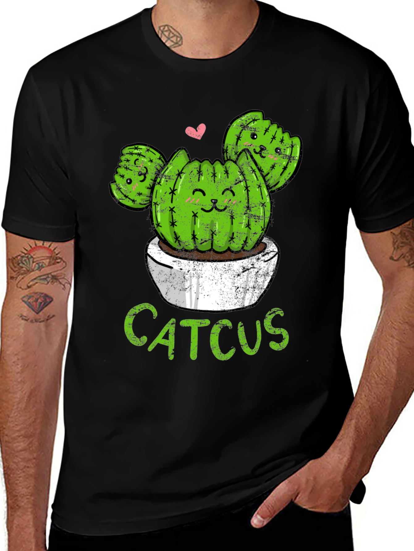 Cute "Catcus" Graphic T-Shirt - Black