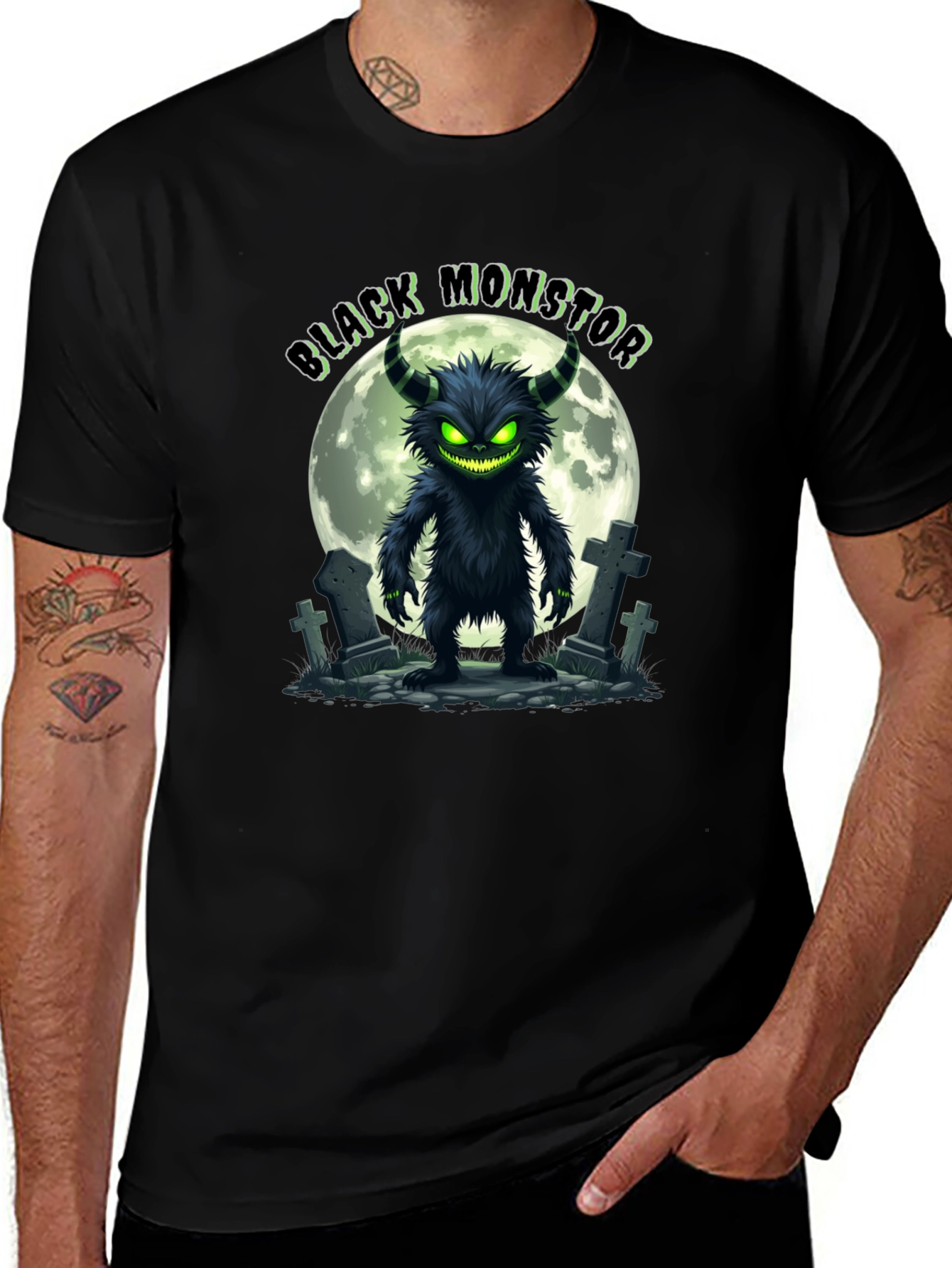 Black Monster Graphic Tee - Halloween T-Shirt