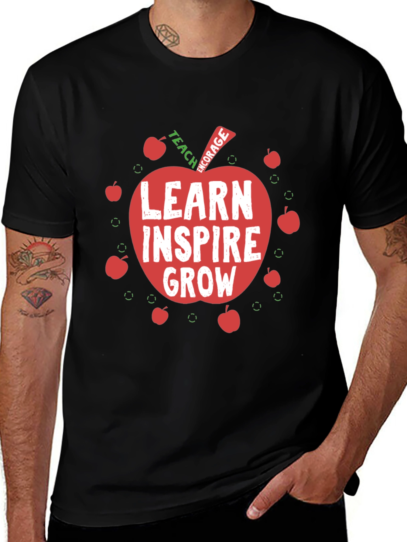 Variant 2 of Teacher Apple Graphic T-Shirt - Learn Inspire Grow
