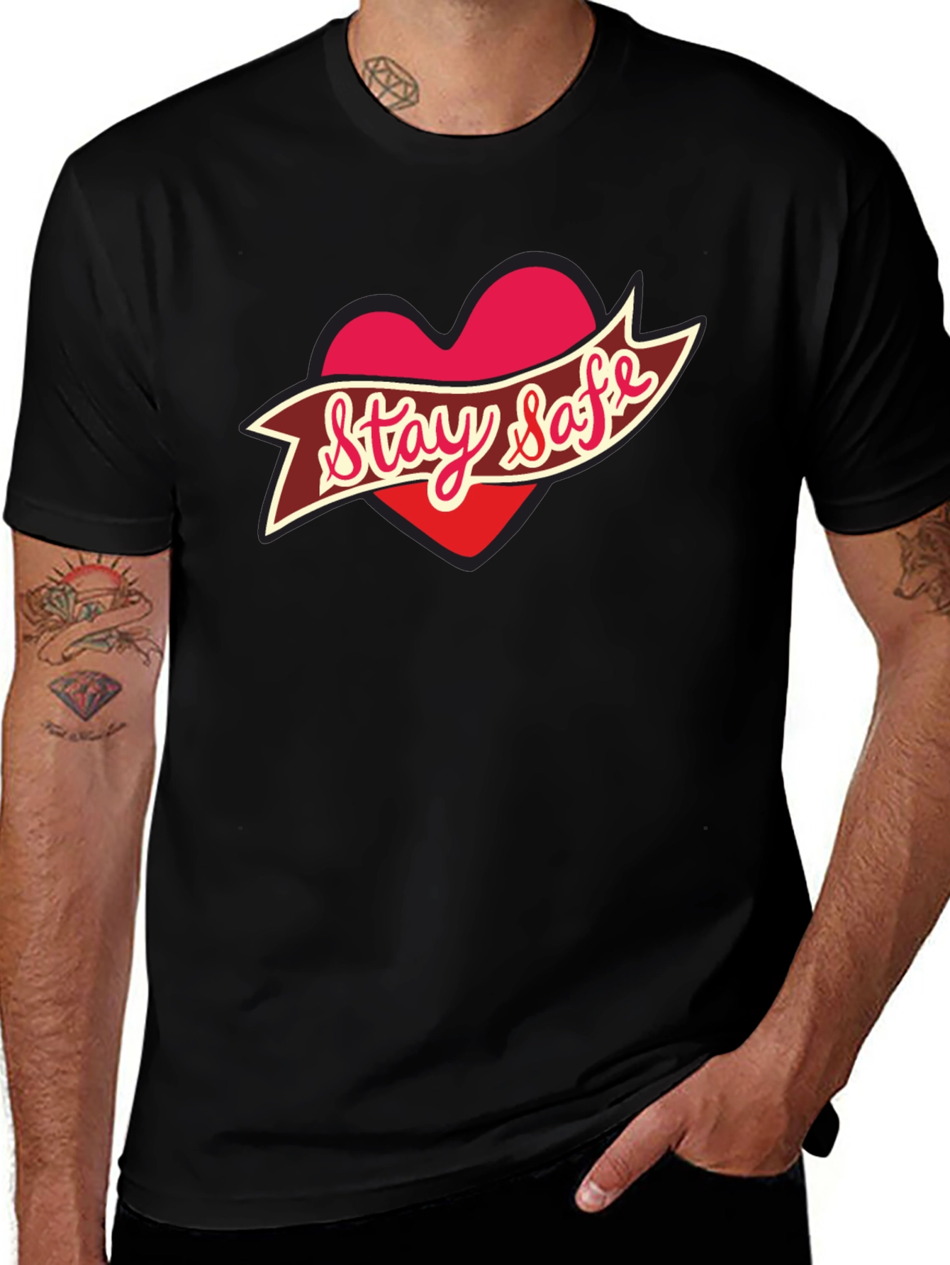 Variant 6 of Stay Safe Heart T-Shirt - Black
