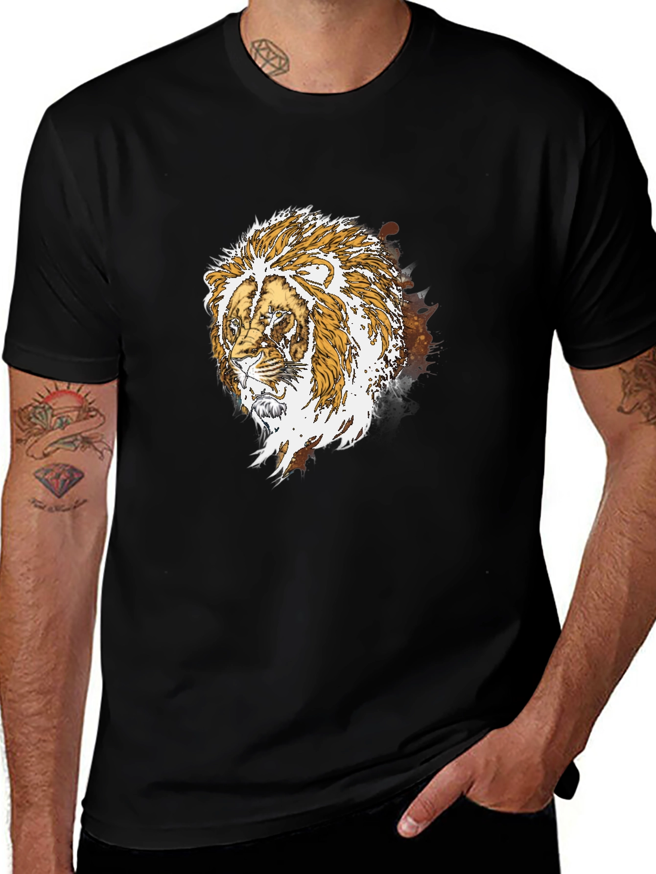 Variant 25 of Lion Graphic Print Men's Black T-Shirt