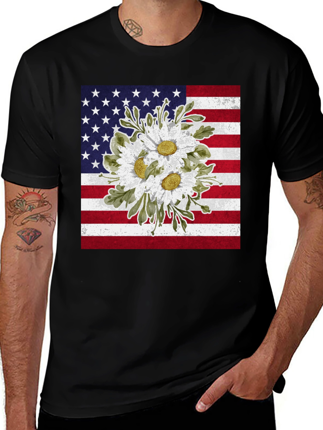 Variant 23 of American Flag Floral T-Shirt