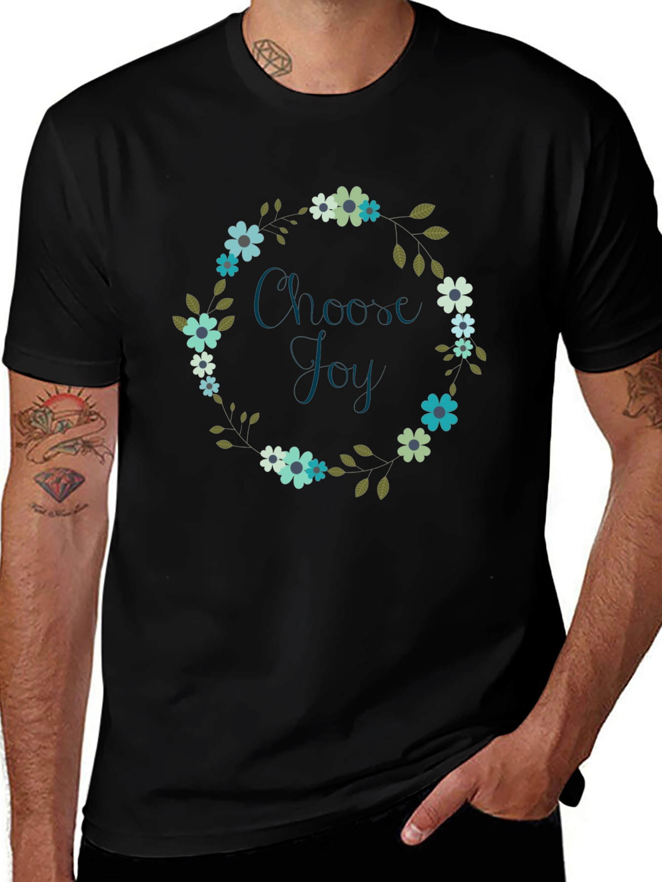 Variant 27 of Choose Joy Floral Wreath Black T-Shirt