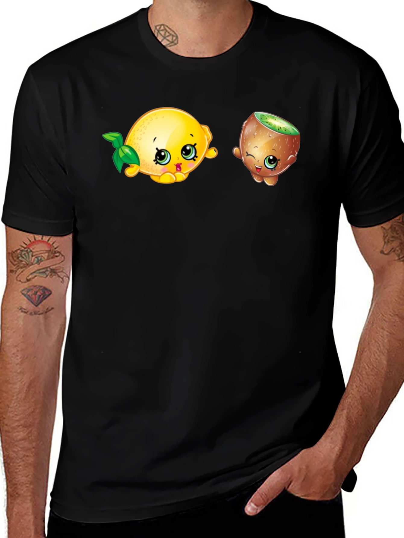 Variant 27 of Cartoon Fruit Print Black T-Shirt