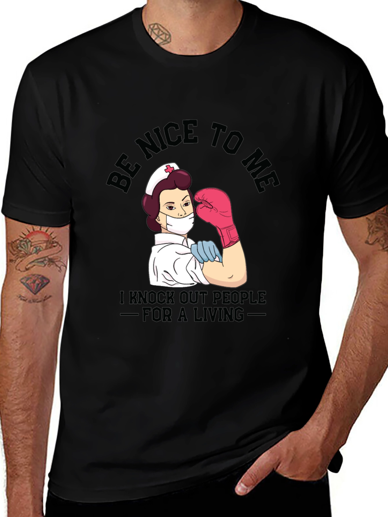Variant 20 of Nurse Knockout T-Shirt - Be Nice To Me!