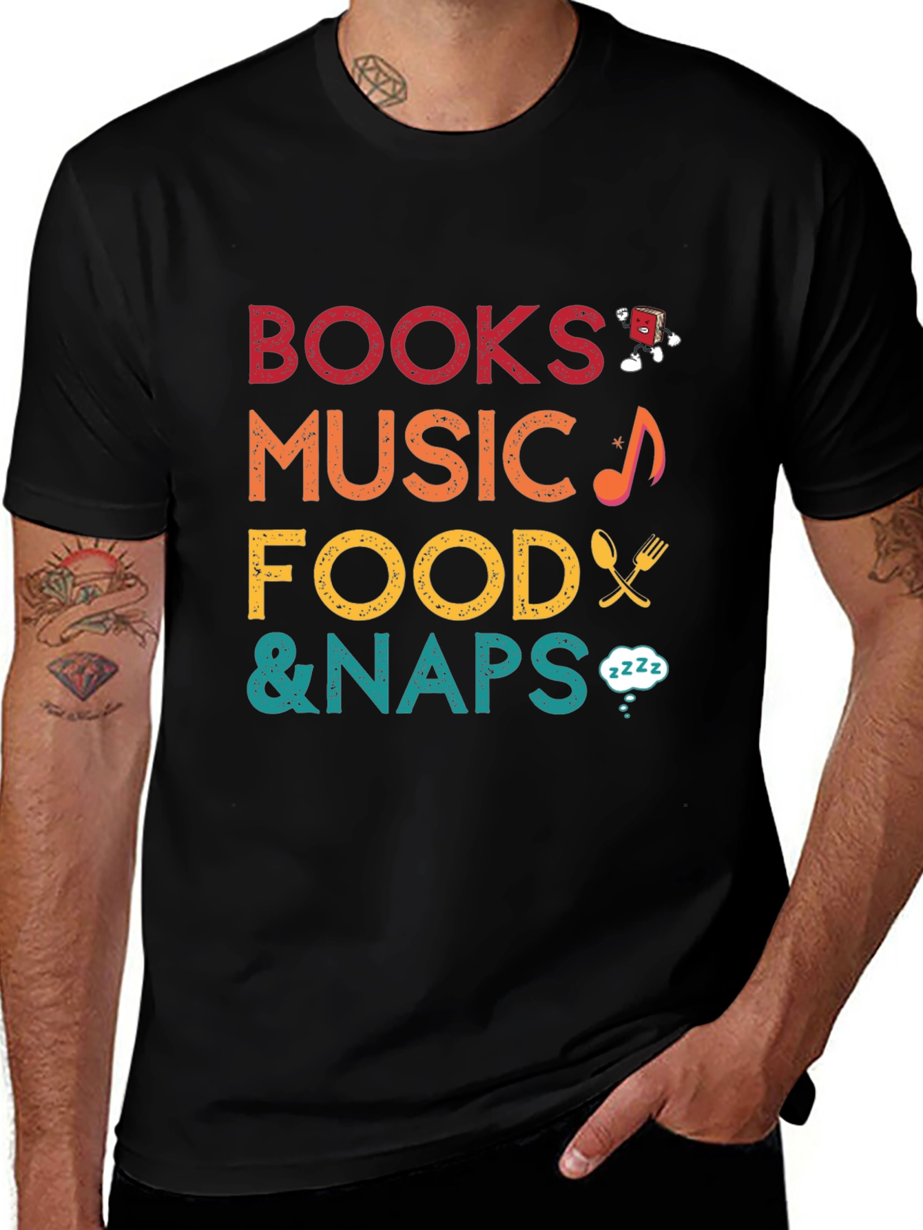 Variant 19 of Books Music Food & Naps T-Shirt