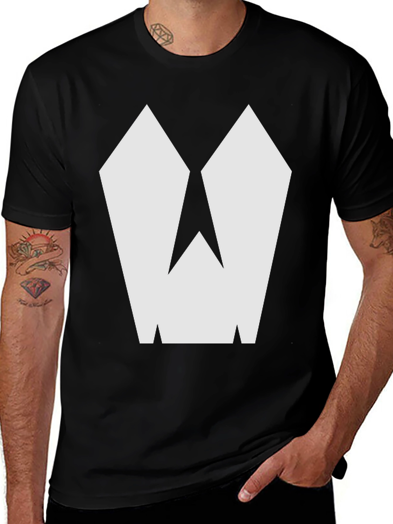 Variant 20 of Modern Graphic Tee - Abstract W Design - Black Cotton Shirt