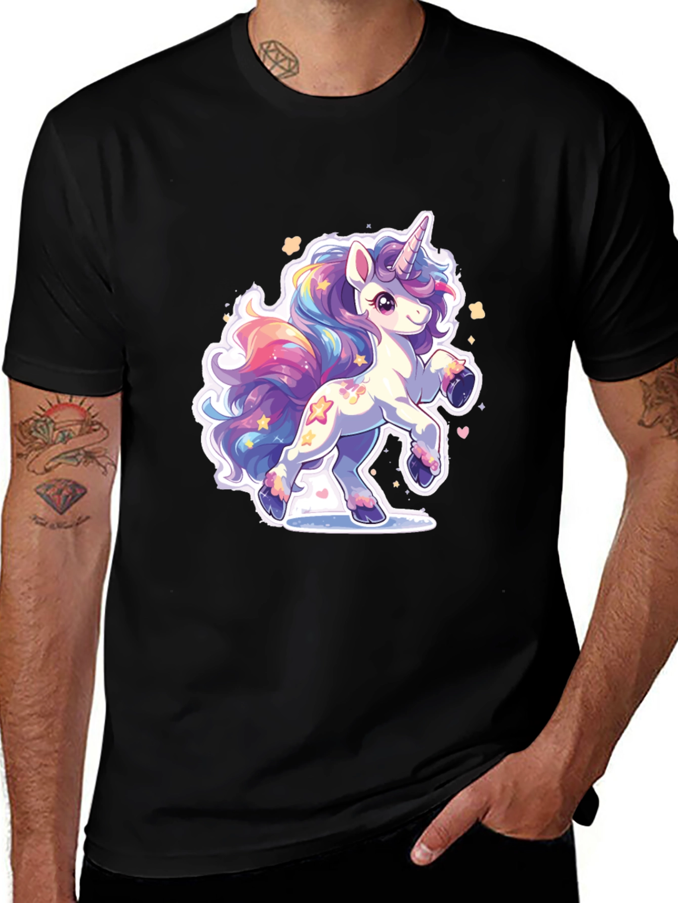 Variant 11 of Unicorn Graphic Print Black T-Shirt