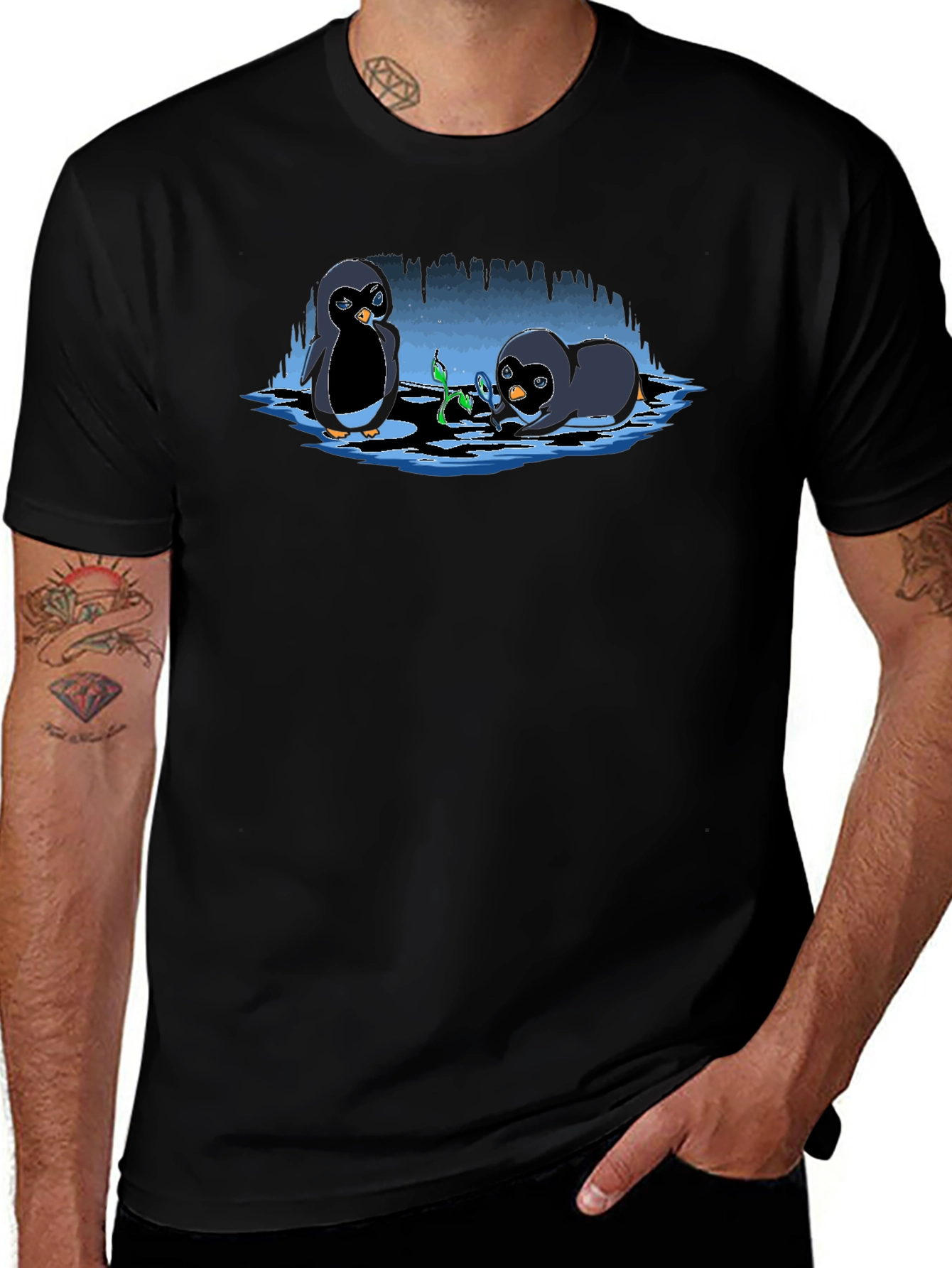 Variant 6 of Penguin Plant T-Shirt - Cute Cartoon Design