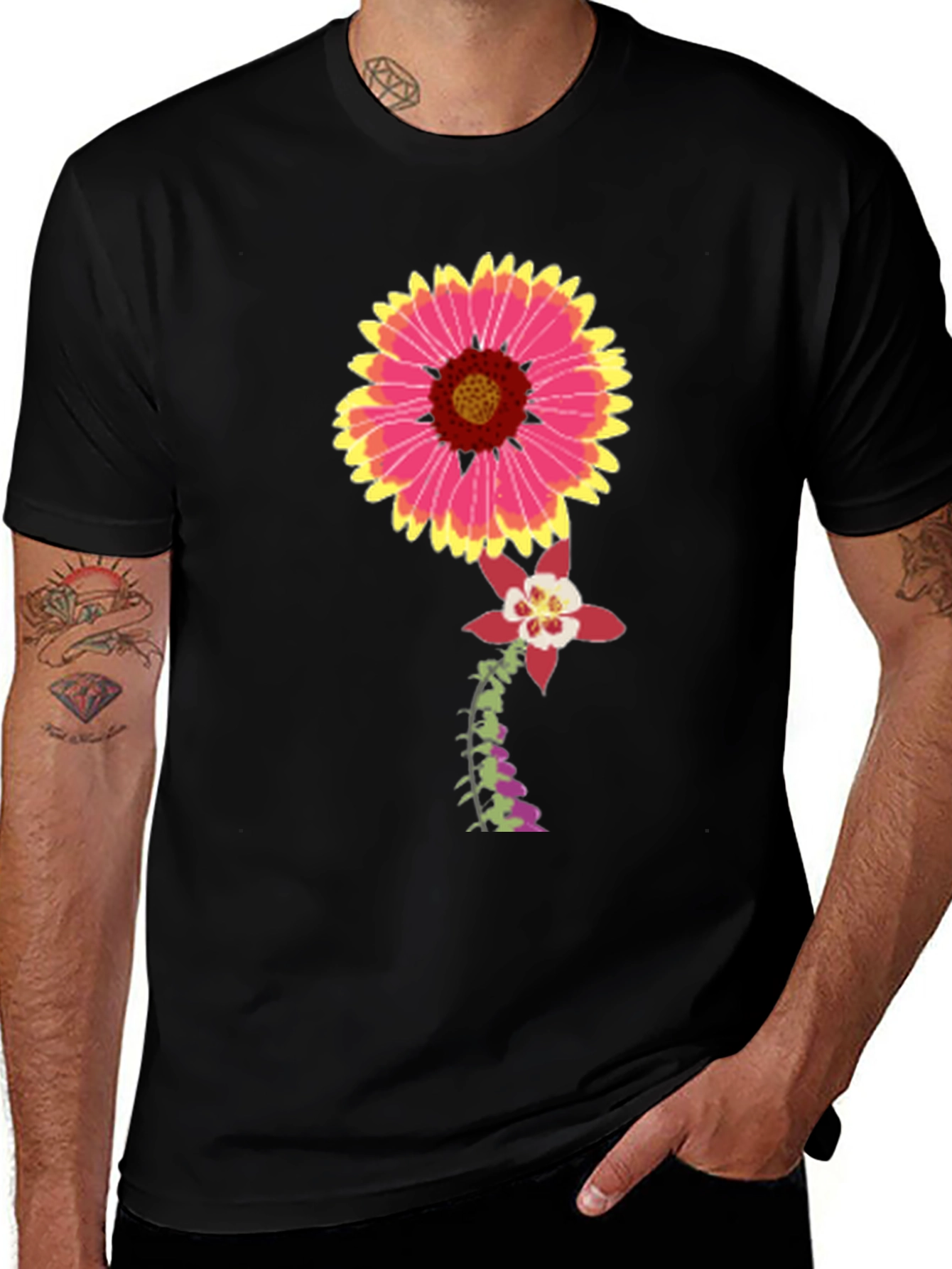 Variant 8 of Floral Graphic Tee - Black Cotton Blend