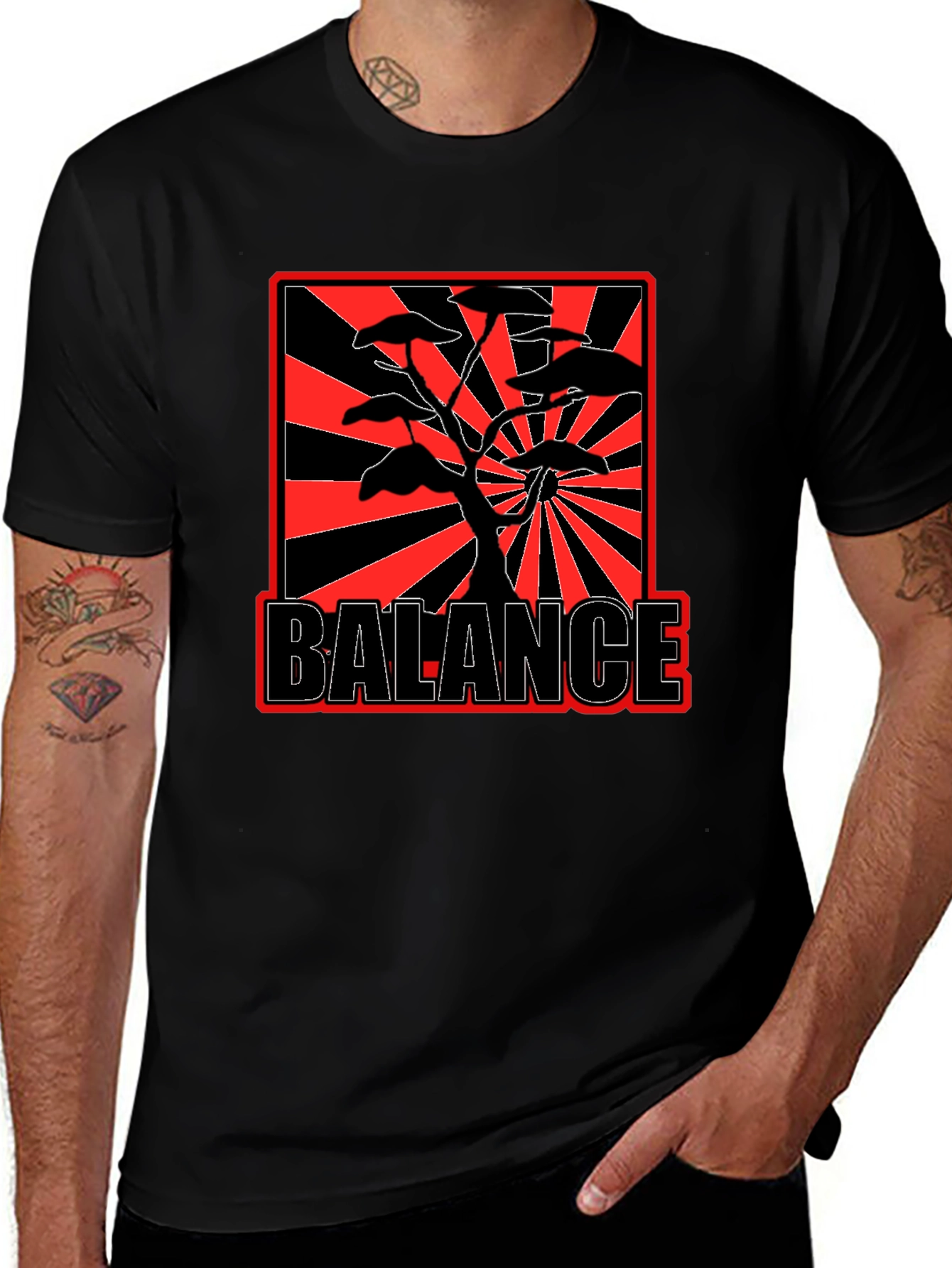 Balance Bonsai Tree Graphic T-Shirt - Red & Black