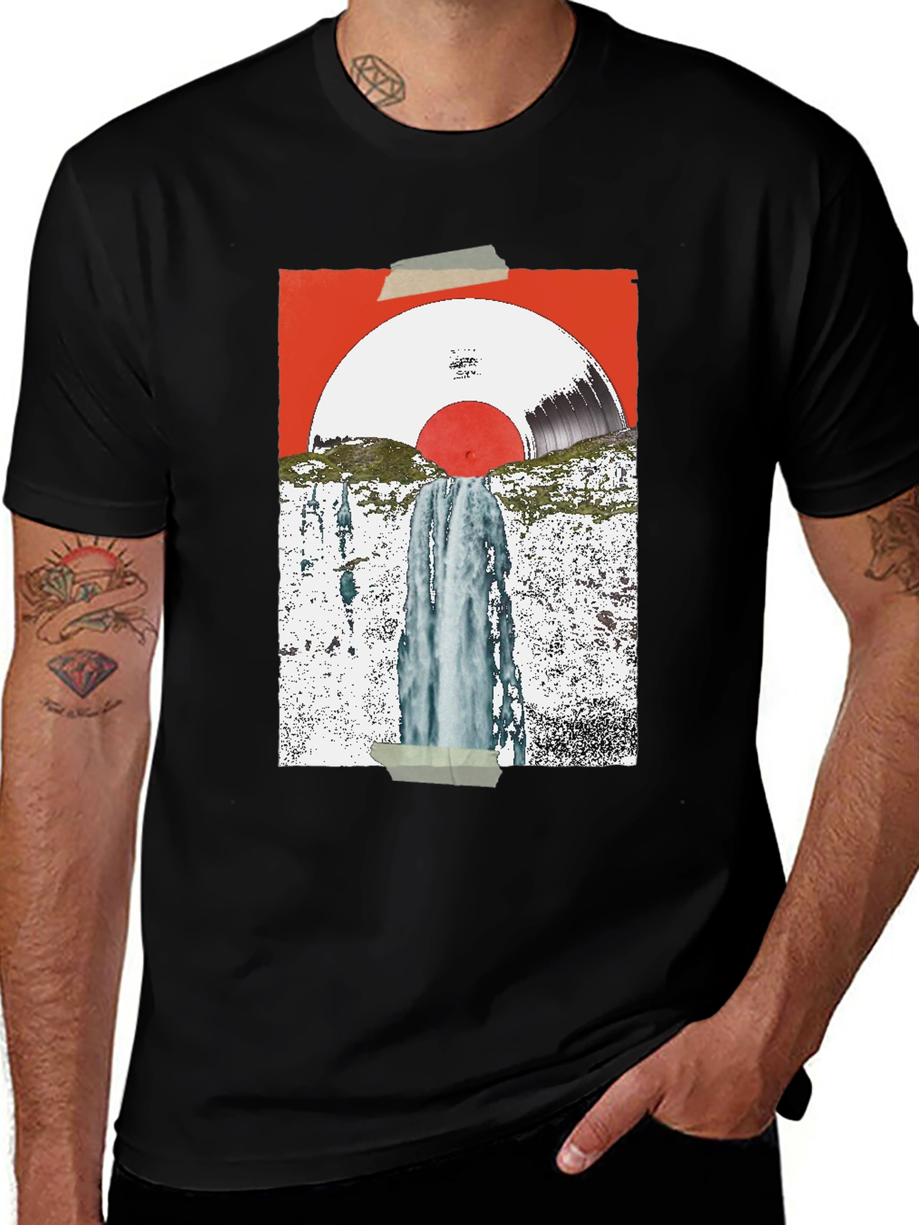 Variant 24 of Abstract Vinyl Record Waterfall Graphic Tee