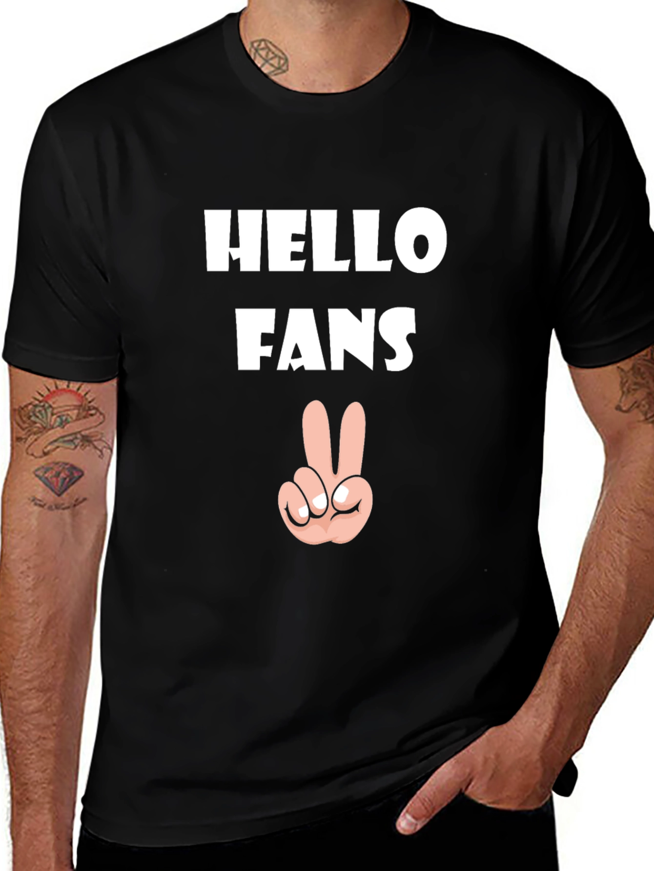 Variant 30 of Hello Fans Peace Sign Graphic Tee - Black Cotton Blend