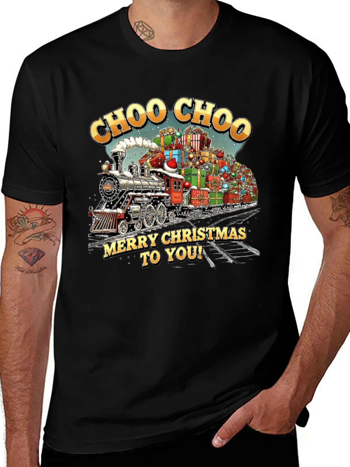 Christmas Train Graphic T-Shirt