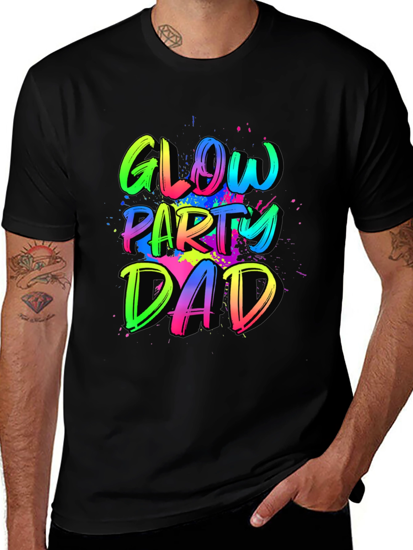 Glow Party Dad Tee - Neon Splatter Design