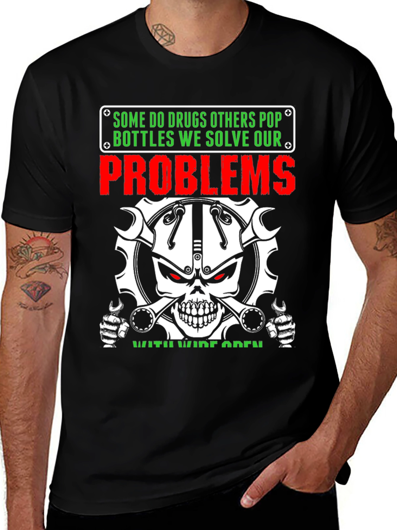 Mechanic Skull T-Shirt: Solve Problems With Wrenches