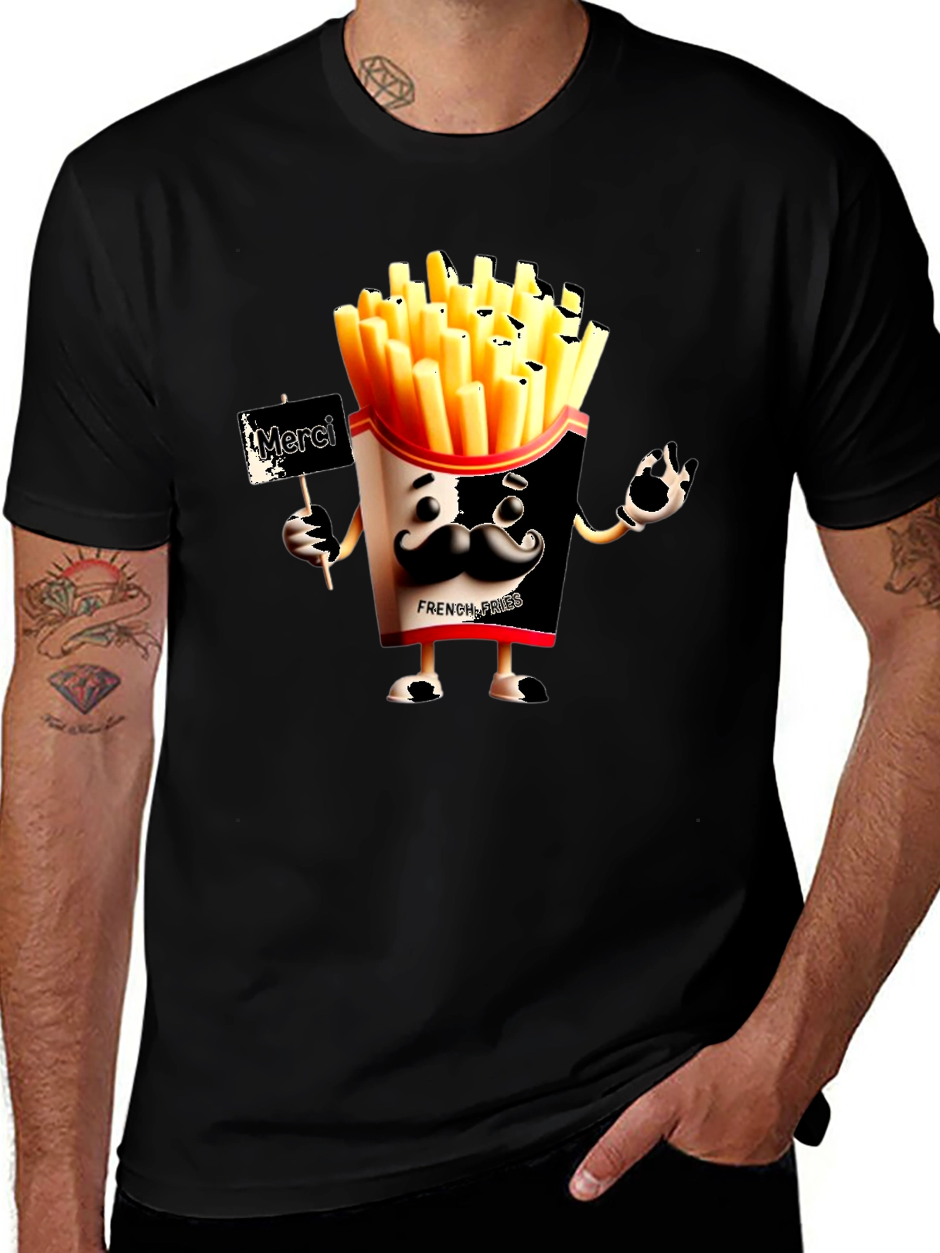 Black Novelty French Fries Graphic Black T-Shirt main image