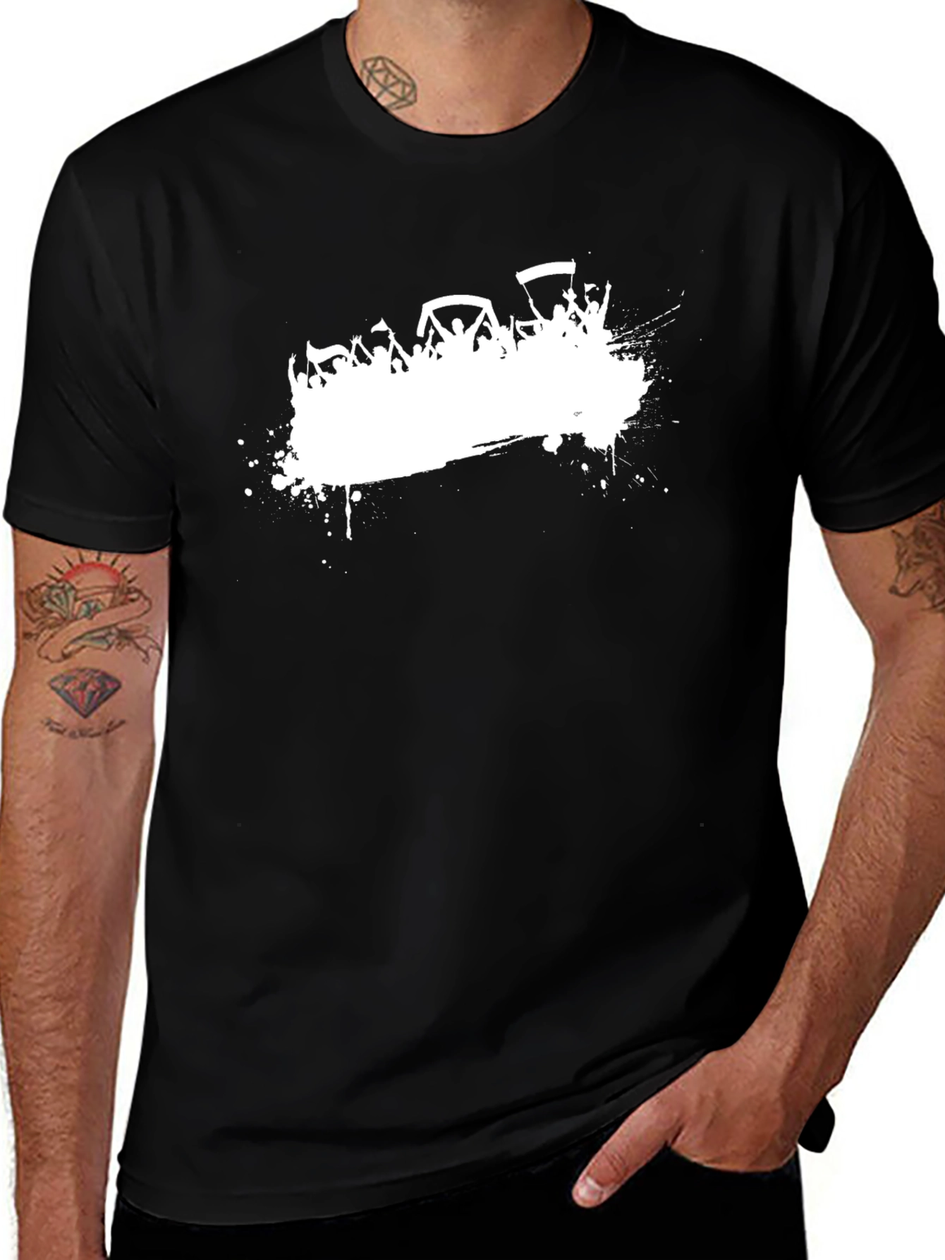 Variant 21 of Men's Black Graphic Tee - White Crowd Print