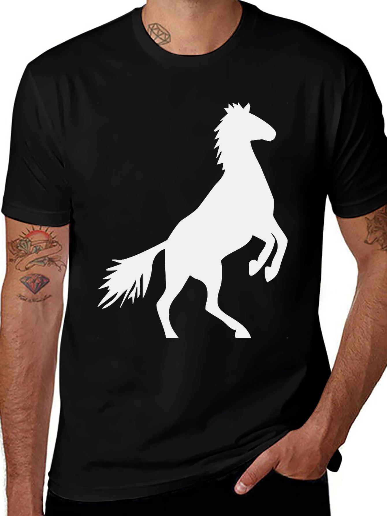Variant 2 of Black T-Shirt with White Horse Graphic
