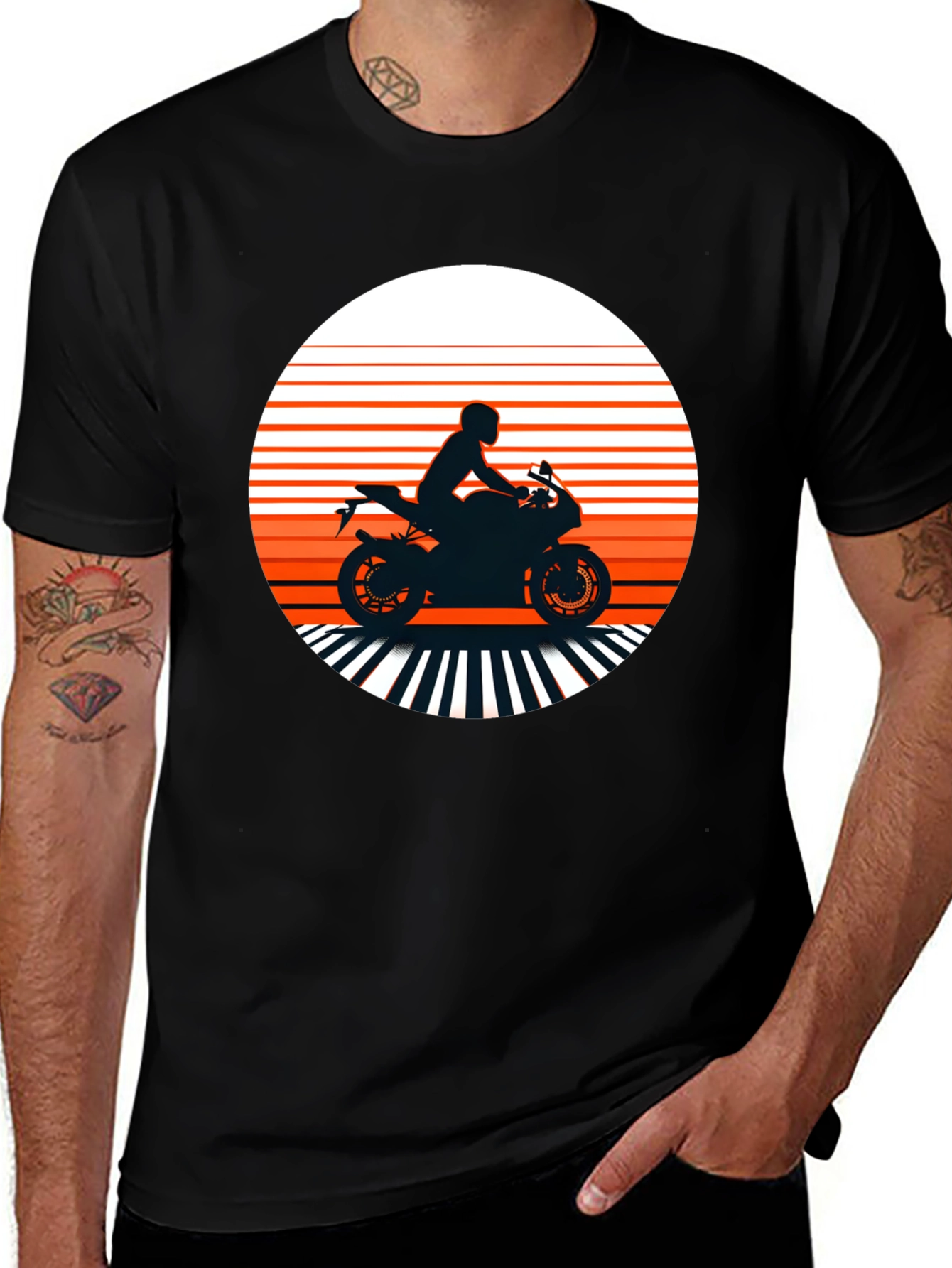 Variant 25 of Motorcycle Rider Graphic Tee - Sunset Silhouette