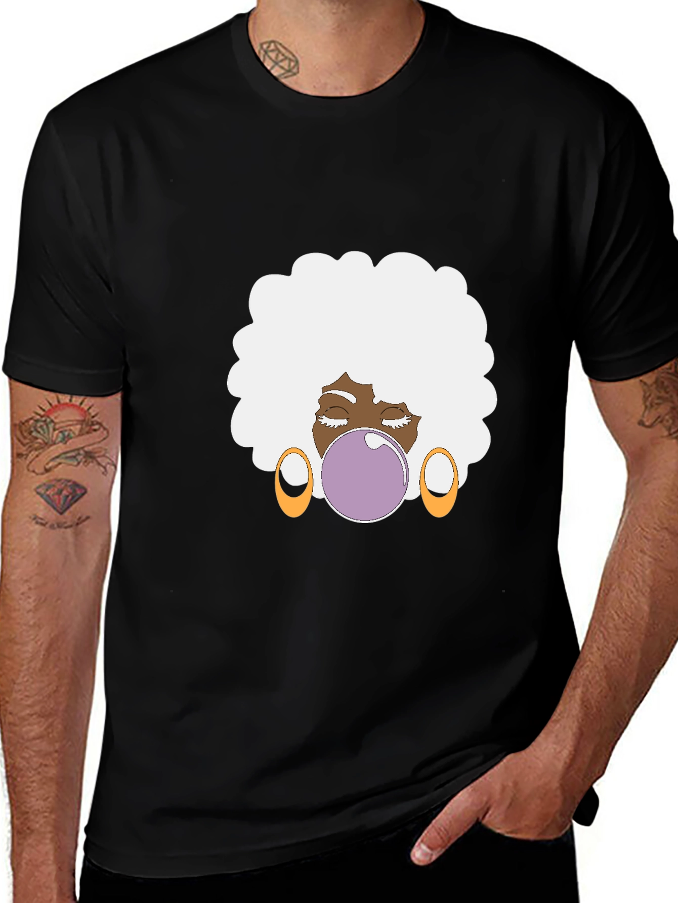 Variant 19 of Retro Afro Bubble Gum Black T-Shirt