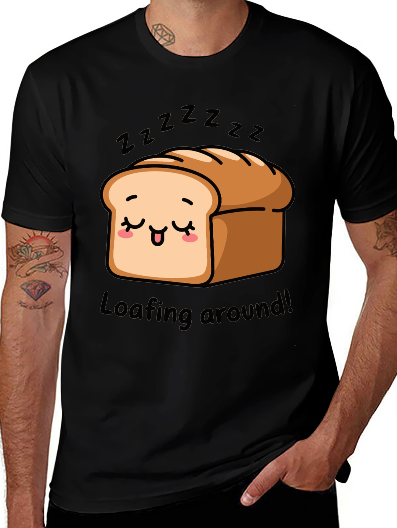 Variant 20 of Loafing Around Bread Cartoon Black T-Shirt