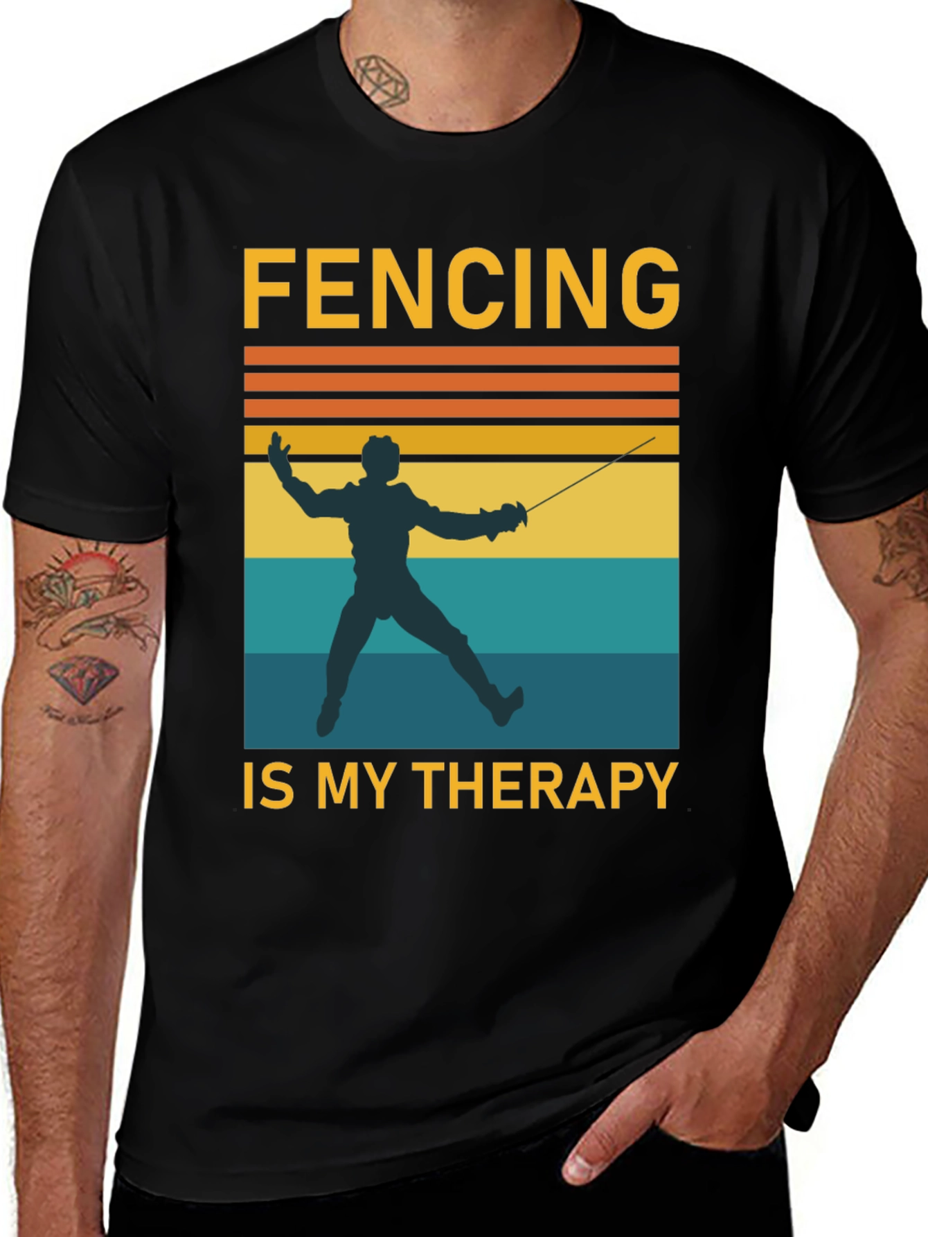 Variant 11 of Fencing is My Therapy T-Shirt - Vintage Fencing Design