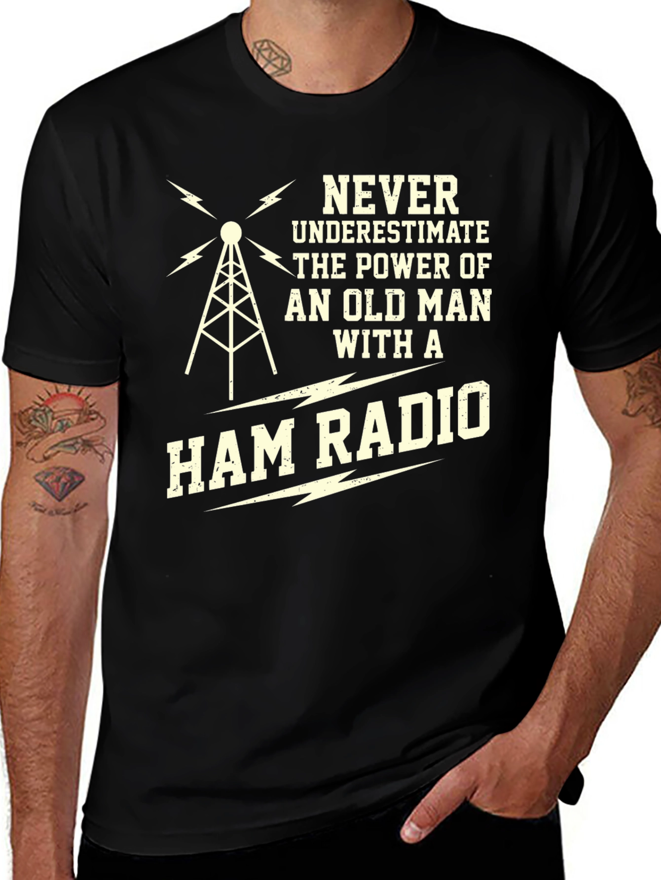 Black Old Man Ham Radio Black T-Shirt main image